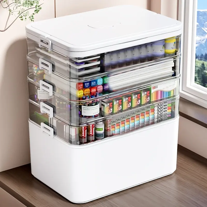 Multifunctional plastic sewing craft tool box, put away tools, suitable for medicine box storage, hair accessories, art supplies craft box, medicine box storage container with handle, cosmetics, tool box, perfect for home storage, Dustproof Storage Bins