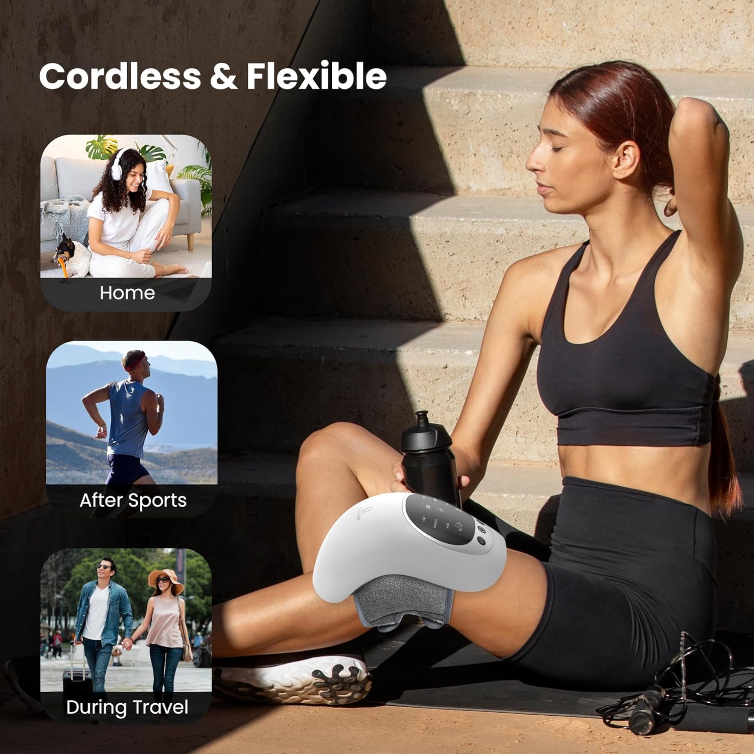 Smart Airbag Knee Massager, 3 Speed Hot Compress Knee Massage Instrument with LCD Display, Electric Heating Knee Massage Tool for Home & Travel