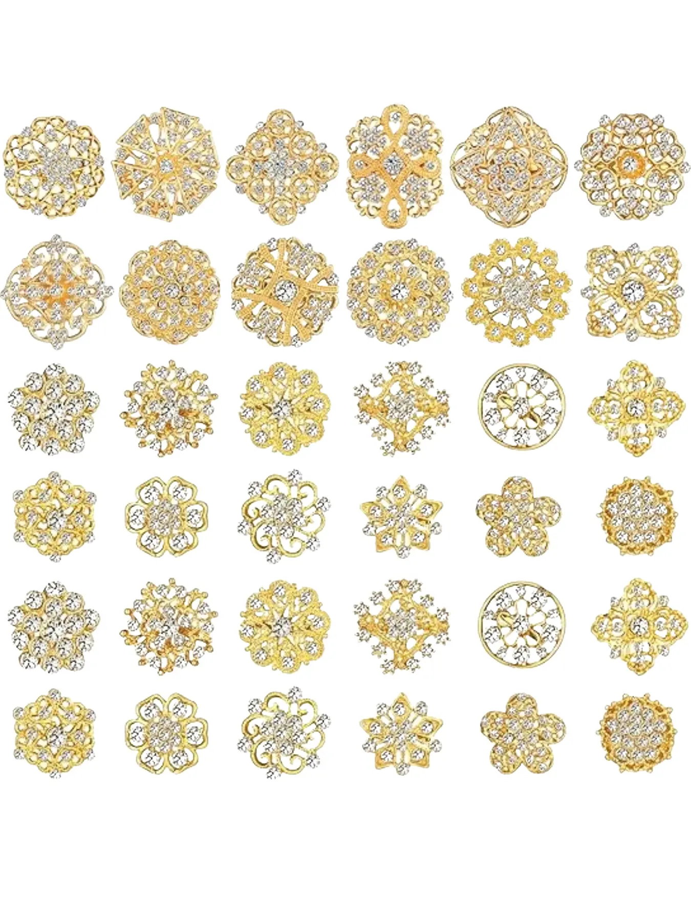 36 Pcs Mixed Rhinestone Brooches, Alloy Brooch Pin, Floral Lapel Pins for Women, Boho Style, Random Print, All Seasons, DIY Wedding Bouquet Pins