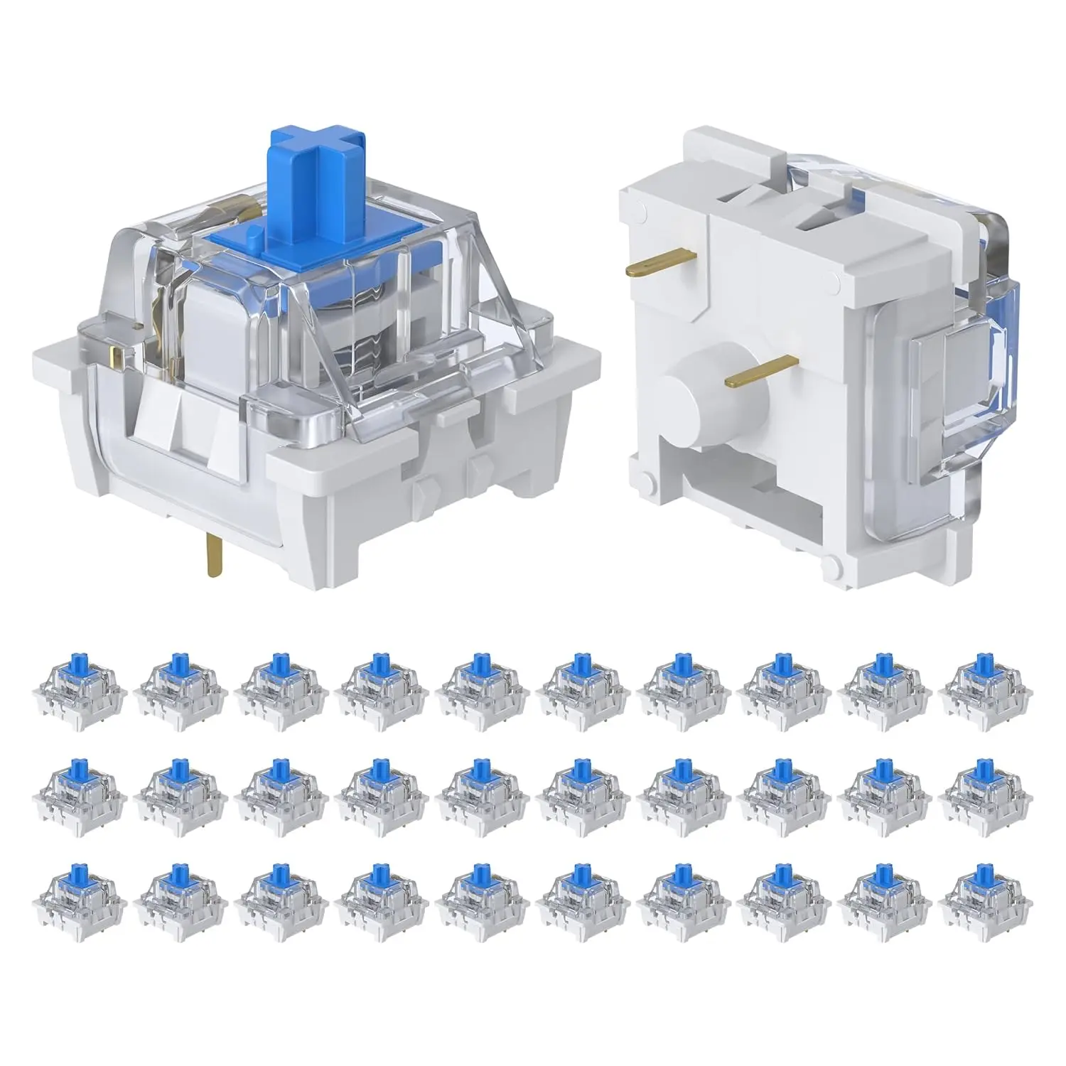 30 count Blue Mechanical Keyboard Switches, 3 Pin Pre-Lubricated | Clicky Key Switches,  and  Tactile Switches for Mechanical Gaming Keyboard, DIY   Kit