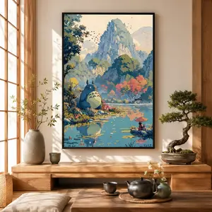 My Neighbor Totoro Anime Poster, Totoro Studio Ghibli Art Print Anime Posters, Canvas Wall Art Print, Japanese Anime Room Decor for Bedroom Dorm Office Nursery, Cute Movie Wall Decor, Gift for Anime Fans