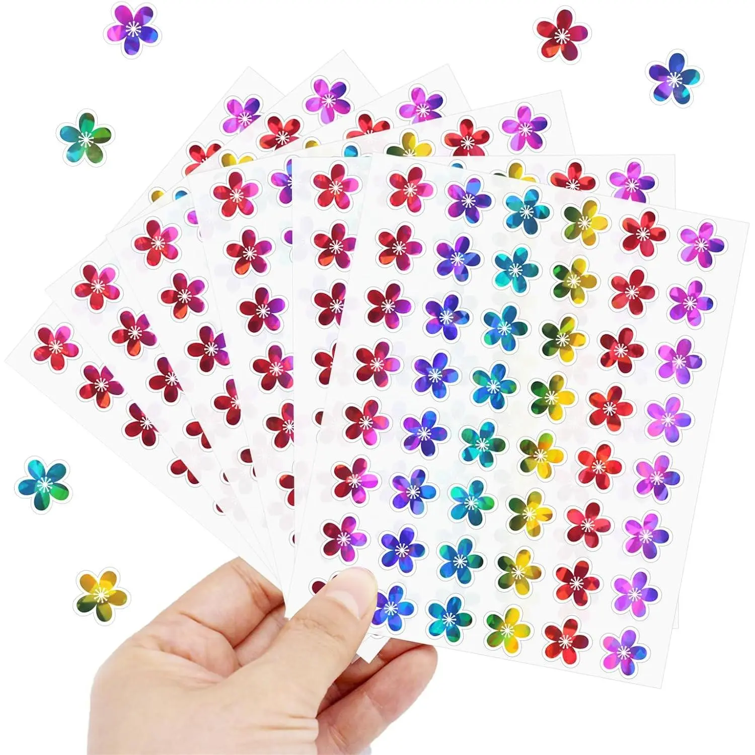 0.59inch,1440pcs Holographic Stickers, Rainbow Small Flower |  , Decorative Floral , School Classroom Supplies, Teacher Supplies
