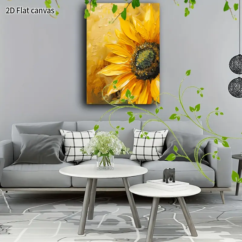 1 Piece Bright Yellow Sunflower Petal Wall Decor – Large Yellow Floral Painting, Wrapped Canvas Frame With Wooden Border, Suitable For Home And Office Decoration, Modern Country Style Hallway Or Room Decor, Easy To Hang Sunflower Petal Artwork, 2D Flat D