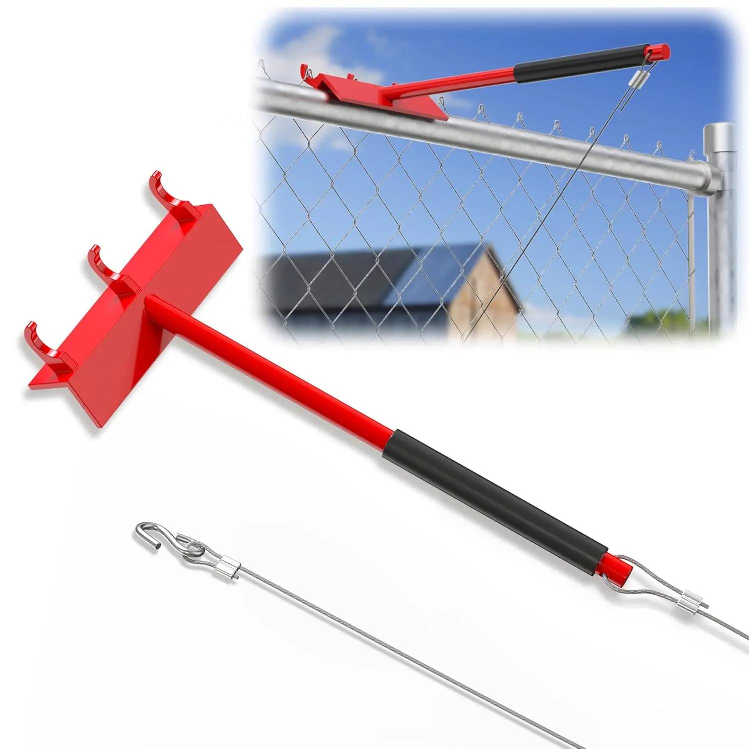 Industrial Outdoor Carbon Steel Chain Fence Top Rail Tensioner Tool for Farmers, 3 Heavy-Duty Hooks, 28-in Cable Hooks, 300 Lbs Max Tension, 300Lbs Pulling Force
