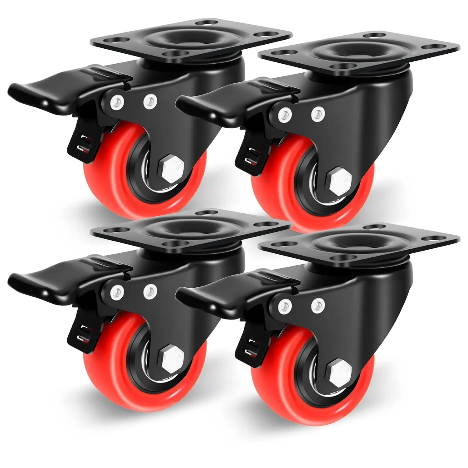 2 Inch Casters Set of 4, Heavy Duty Top Plate Caster Wheels with  600 Lbs,  Locking Furniture Castors, 360  Swivel Casters, No Noise Polyurethane Wheels for Cabinet, Furniture