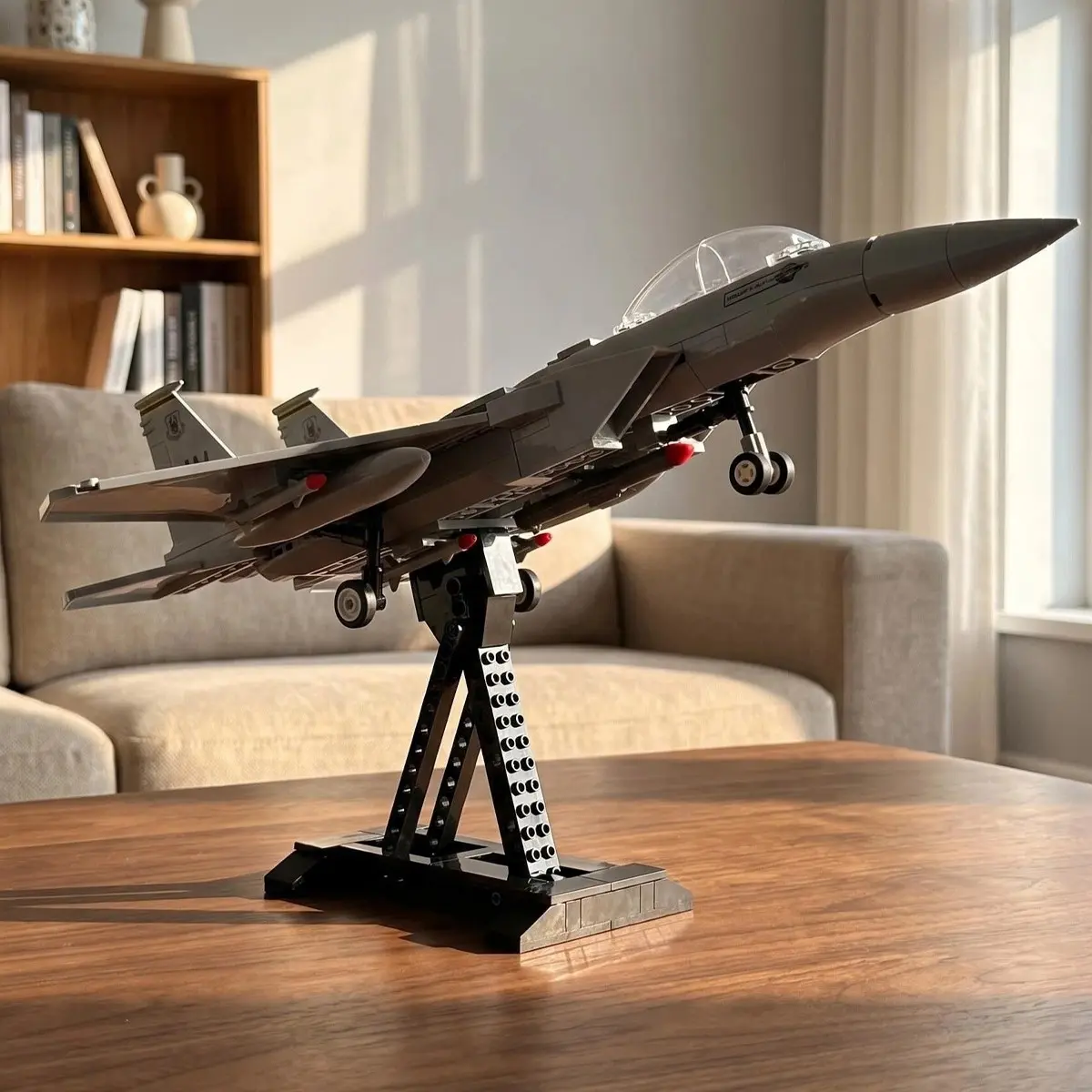 F-15 Eagle Fighter Jet Building Blocks Airplane Model Modern Military Aircraft Construction Toy Brick Set with Display Stand Desktop Office Decor Ornament Holiday Gift for Boys Adults Aviation Collectible Model Toy, Diy Building Model