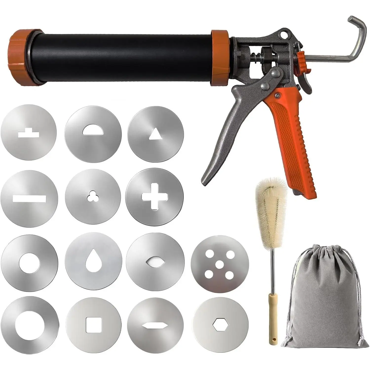 Stainless Steel Clay Extruders Clay Roller Machine, Hand Held Clay Extrusion Gun for Pottery, Clay Launcher with 14 Pcs Different Stainless Steel Plates, Ceramic Clay Mud Gun Tool