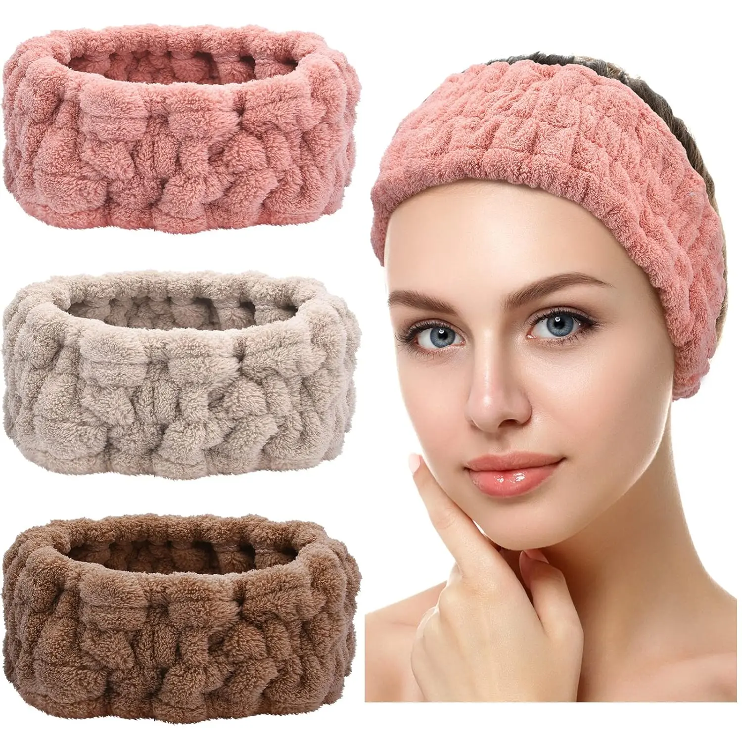 3 count  Headband for Women Facial Makeup Headband Soft Terry Cloth Hairband for Washing  Mask  Shower Gifts(, Gray, Dark Brown)
