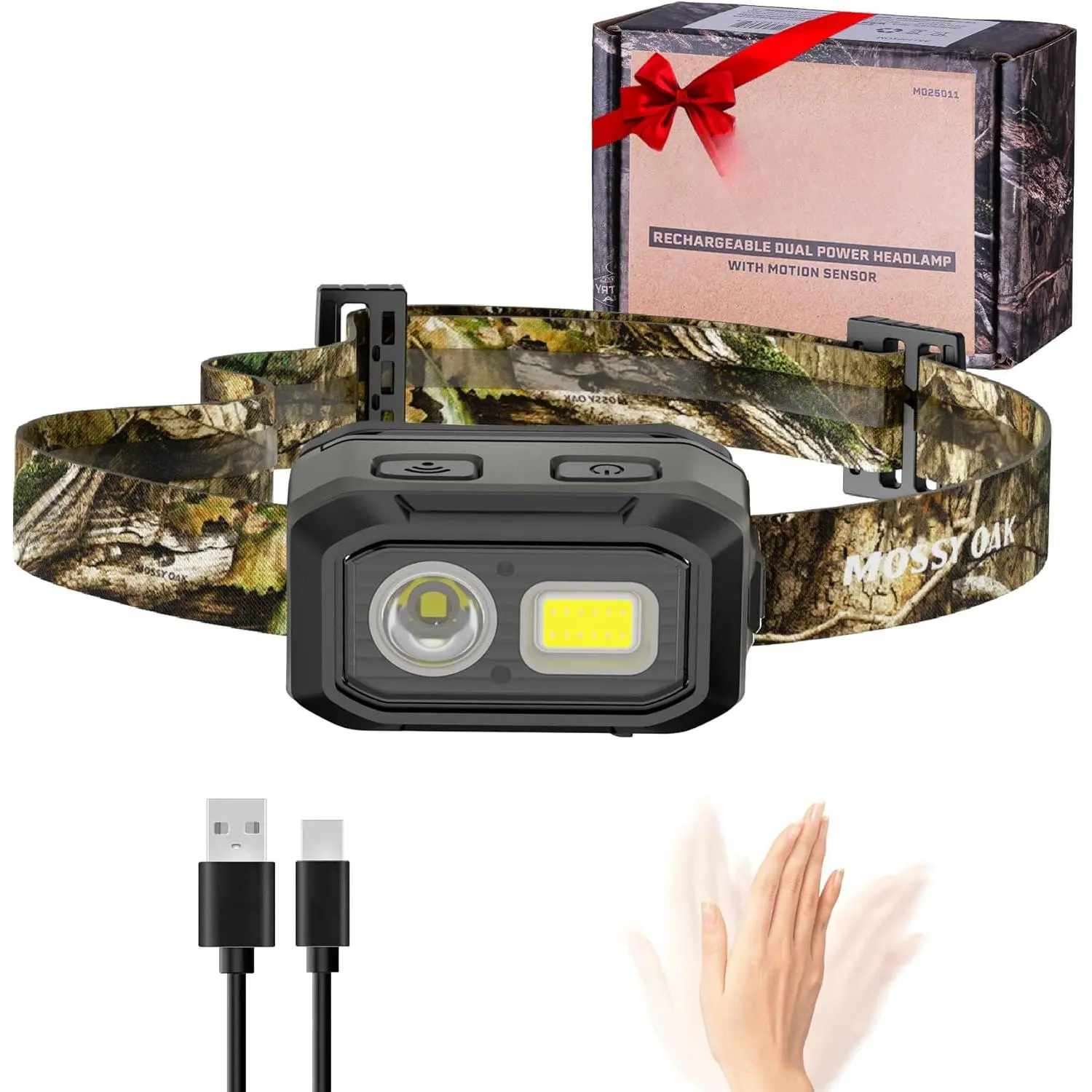 600 Lumens LED Headlamp, Dual Power Source, Motion Sensor Head Lamp with Magnetic Base, Stepless Dimming, Memory Mode  Camping, Running, Hiking, Valentine's Day