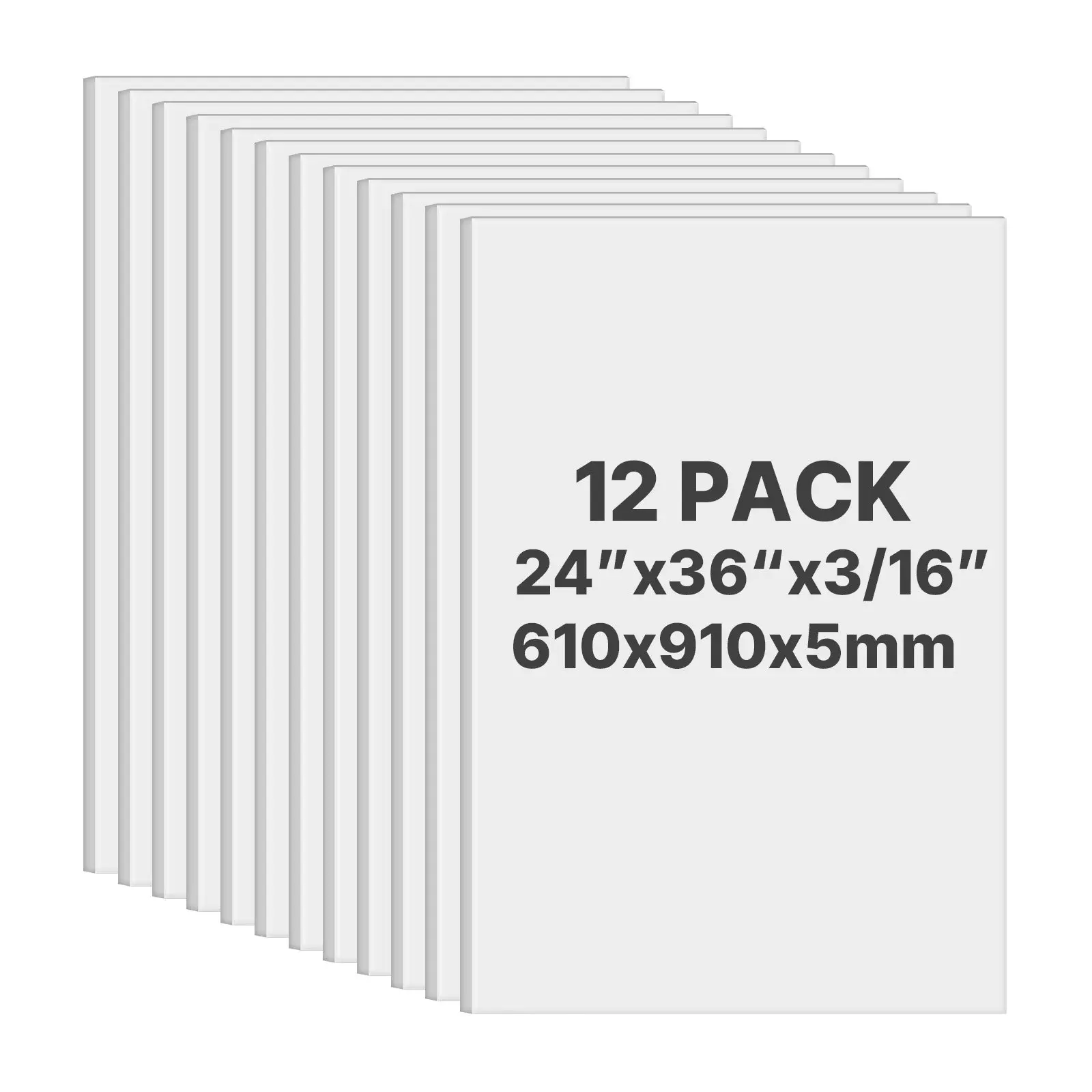 VEVOR Rectangular Foam Board, 12-Pack 36x24in 3/16in Thickness Cuttable Acid-Free Double-Sided White Foam Core Sheets for Crafts, Mounting, Presentations, Paintings