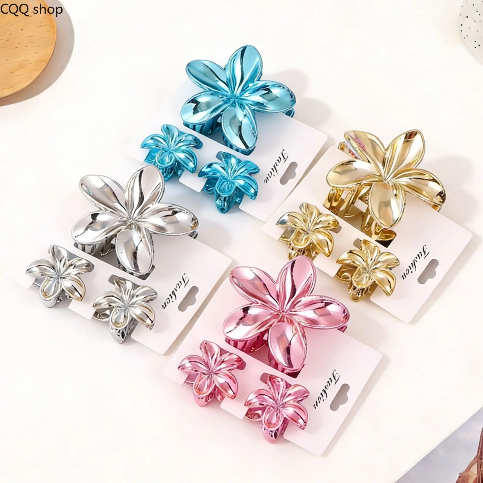 Women Gradient Color Plated Bauhinia & Plumeria Hair Claw Clip Set, Elegant Back Head Shark Claw, Fashion Hair Accessory for Daily Vacation Outfits