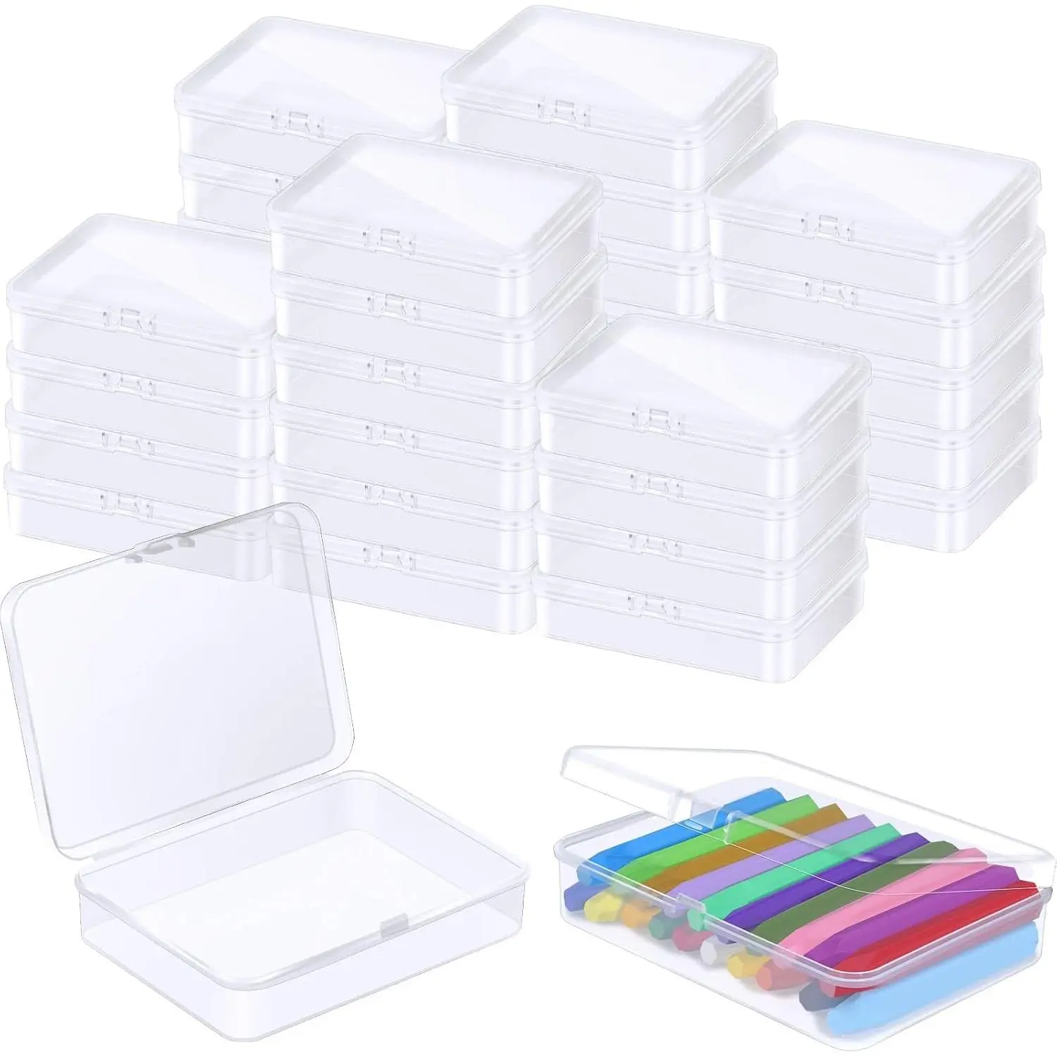 32 Pcs Plastic Crayon Box Bulk Clear Crayons Holder with Lid Crayon Organizer Case Crayon Storage Containers for Students School Office Supplies