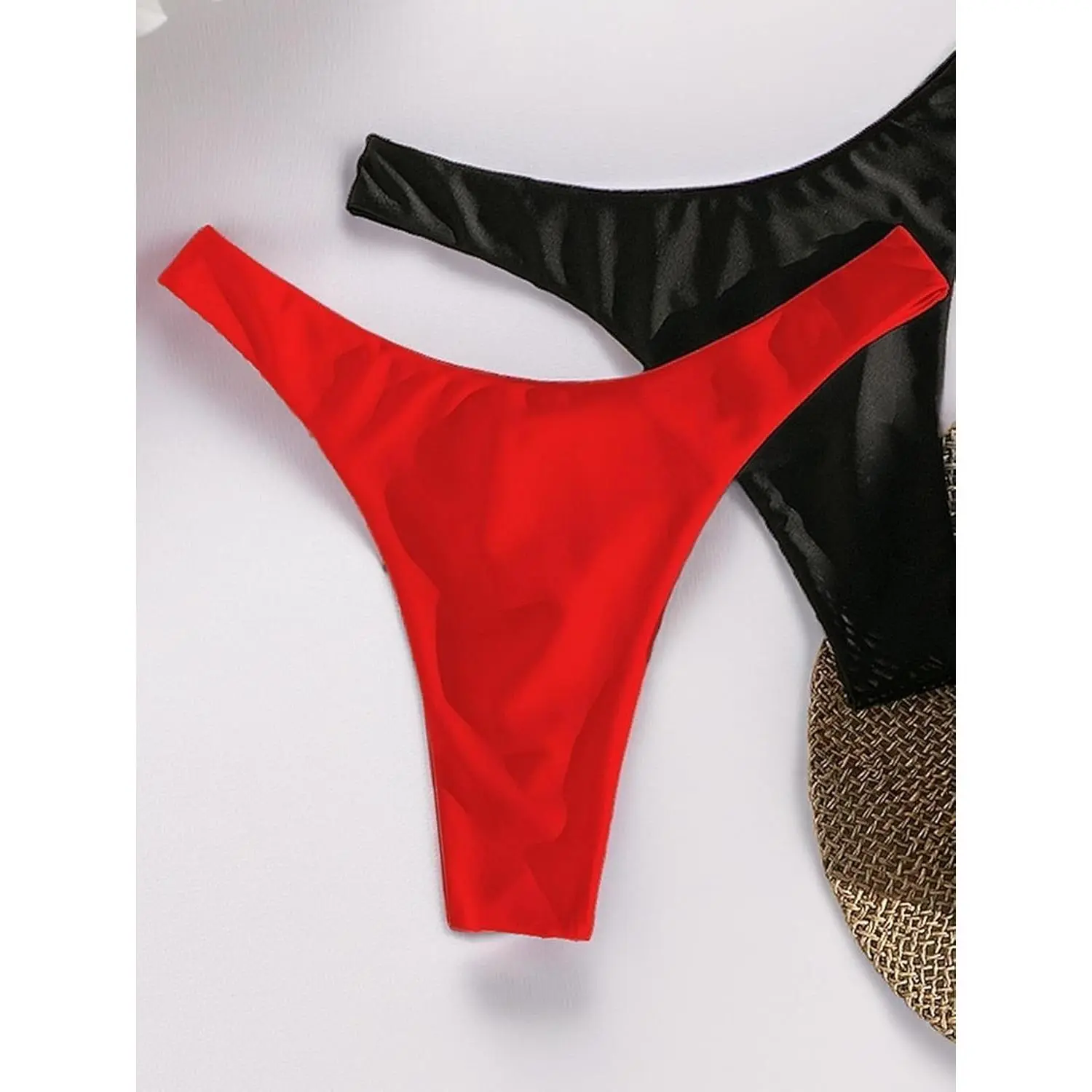 SherryDC Women’s High-Waisted Brazilian Bathing Suit Bottoms - Cheeky Thong, High-Cut Leg, Ruched Back Swim Briefs for Large Sizes (24-29 Inches)