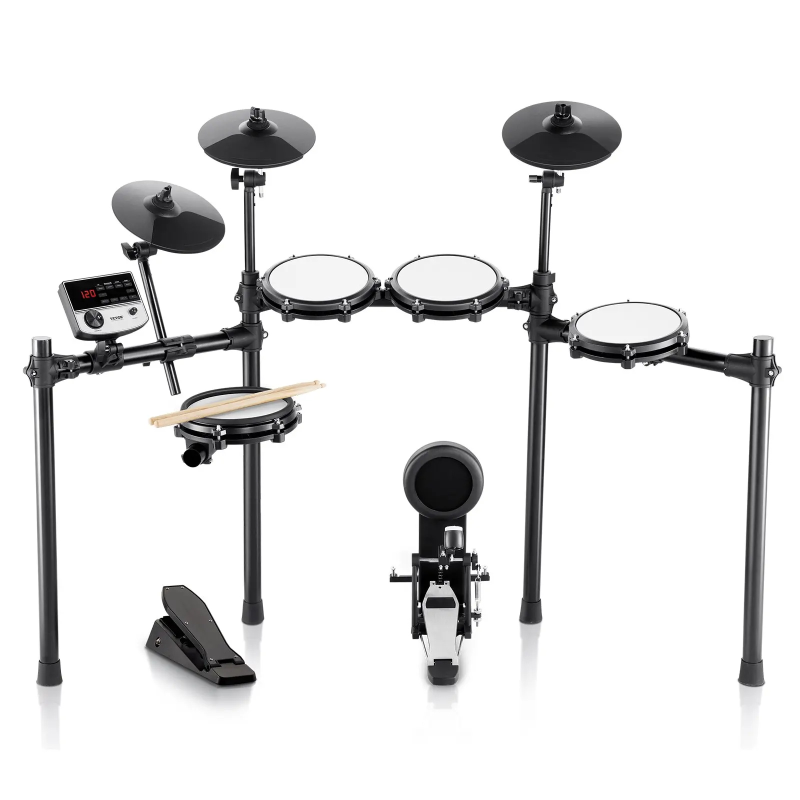 【toolupgrade】VEVOR Electric Drum Set, 32 Drum Kits 480 Sounds Electronic Drum Kit, USB MIDI Supported 8 in Quiet Mesh Snare Electric Drum Set with 10 in Cymbals Drum Sticks Pedals, for Beginners Adults