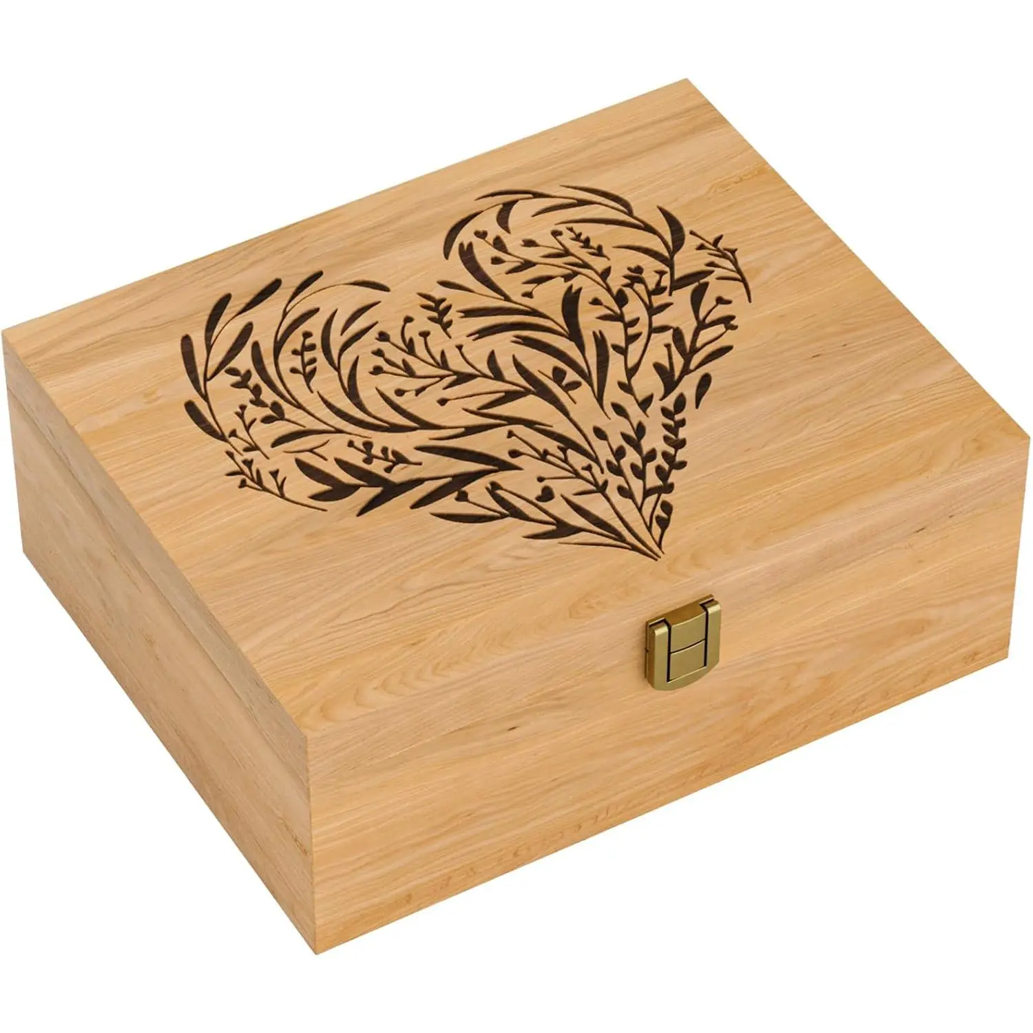 Memory  Wooden Box, Floral Heart Engraved Boxes with  | Memory Box for Keepsakes for Anniversary, Wedding, Memory, Birthday, Valentines Day,  Box for Office or