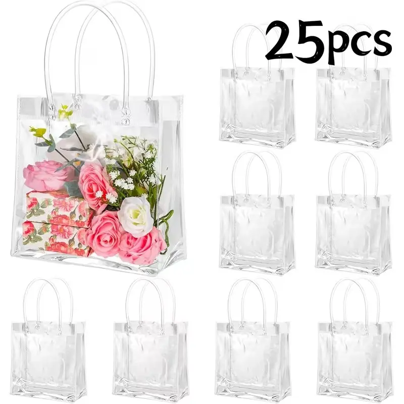 25pcs Transparent PVC Plastic Gift Bags, 7.87x7.87 Inch, Ideal for Wedding Decor, Birthday Celebrations, Holiday Gifts, Anniversary Events, Graduation, Company Parties