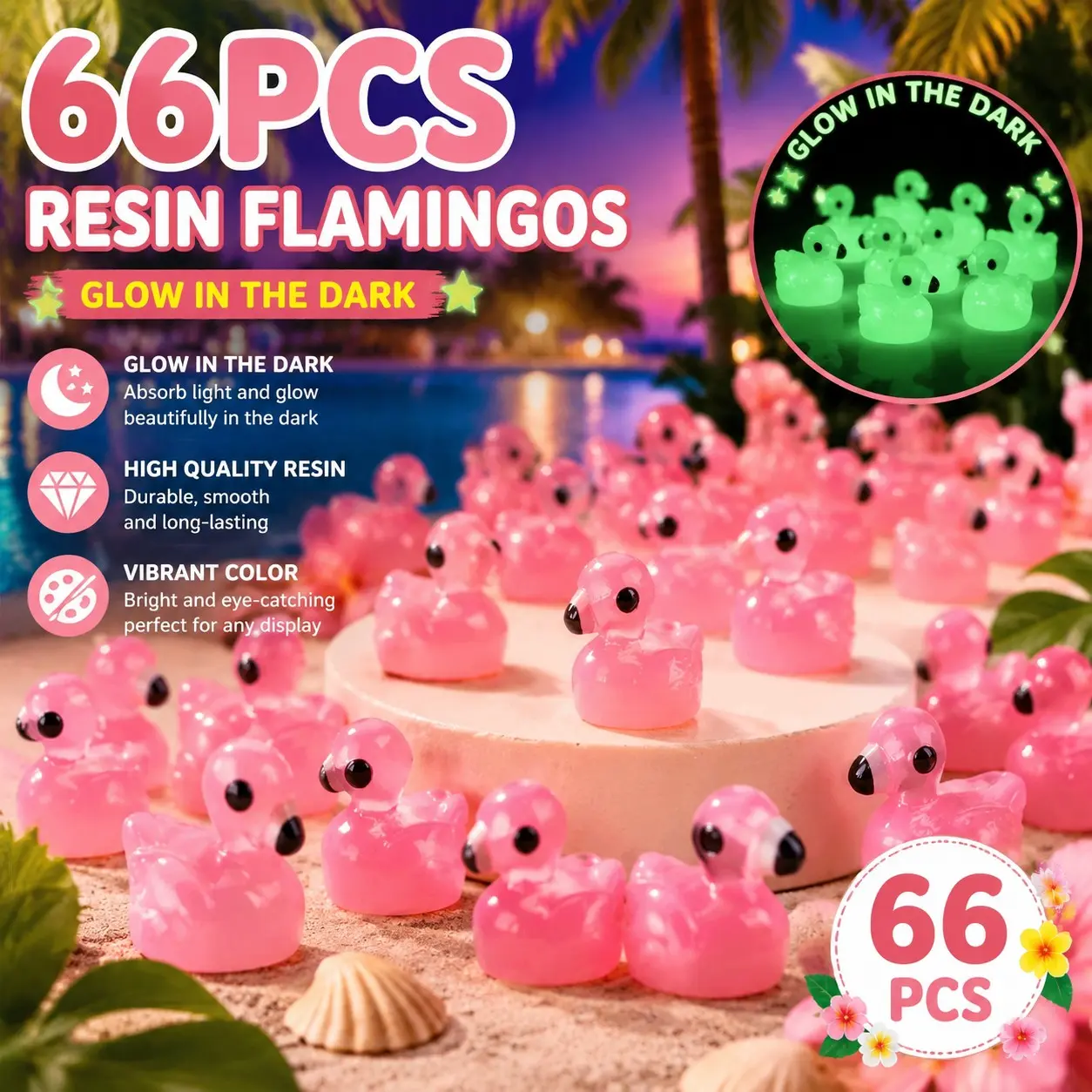 66pcs Resin Night Glow Flamingo Mini Decorations, Cute Flamingo Ornaments for Home Decoration, Perfect Gift for Animal Lovers
