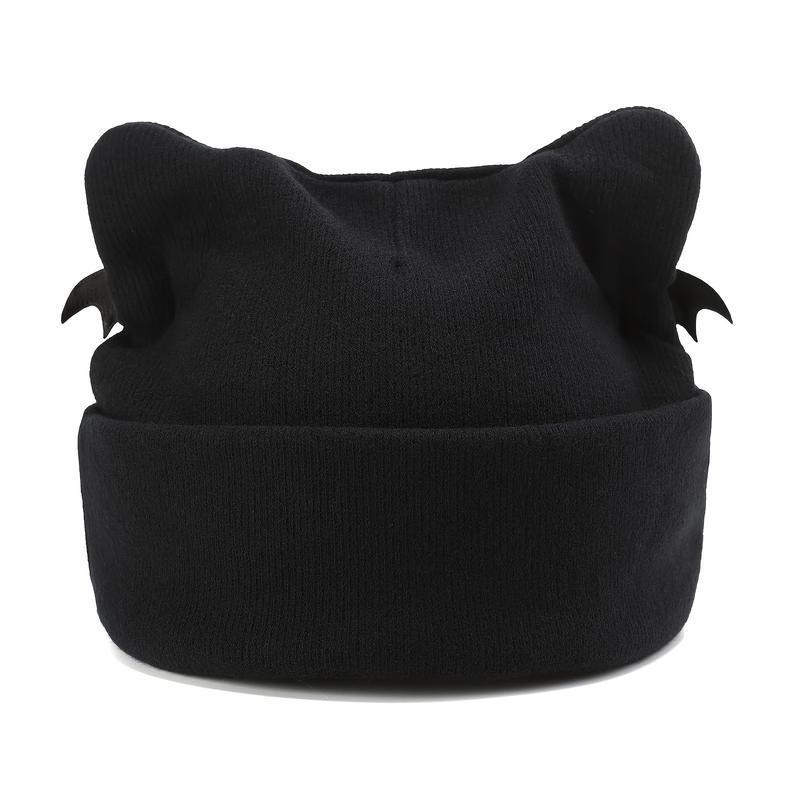 Women’s Gothic Cat Ear Beanie with Punk Chain and Bat Charm – Y2K Grunge Black Winter Hat, Adjustable and Machine Washable Streetwear Accessory witch for Men and Women beanies skull cap casual wear Knit Heart unisex design wool western newsboy style warm Women’s Gothic Cat Ear Beanie with Punk Chain and Bat Charm – Y2K Grunge Black Winter Hat, Adjustable and Machine Washable Streetwear Accessory witch for Men and Women beanies skull cap casual wear Knit Heart unisex design wool western newsboy style warm
