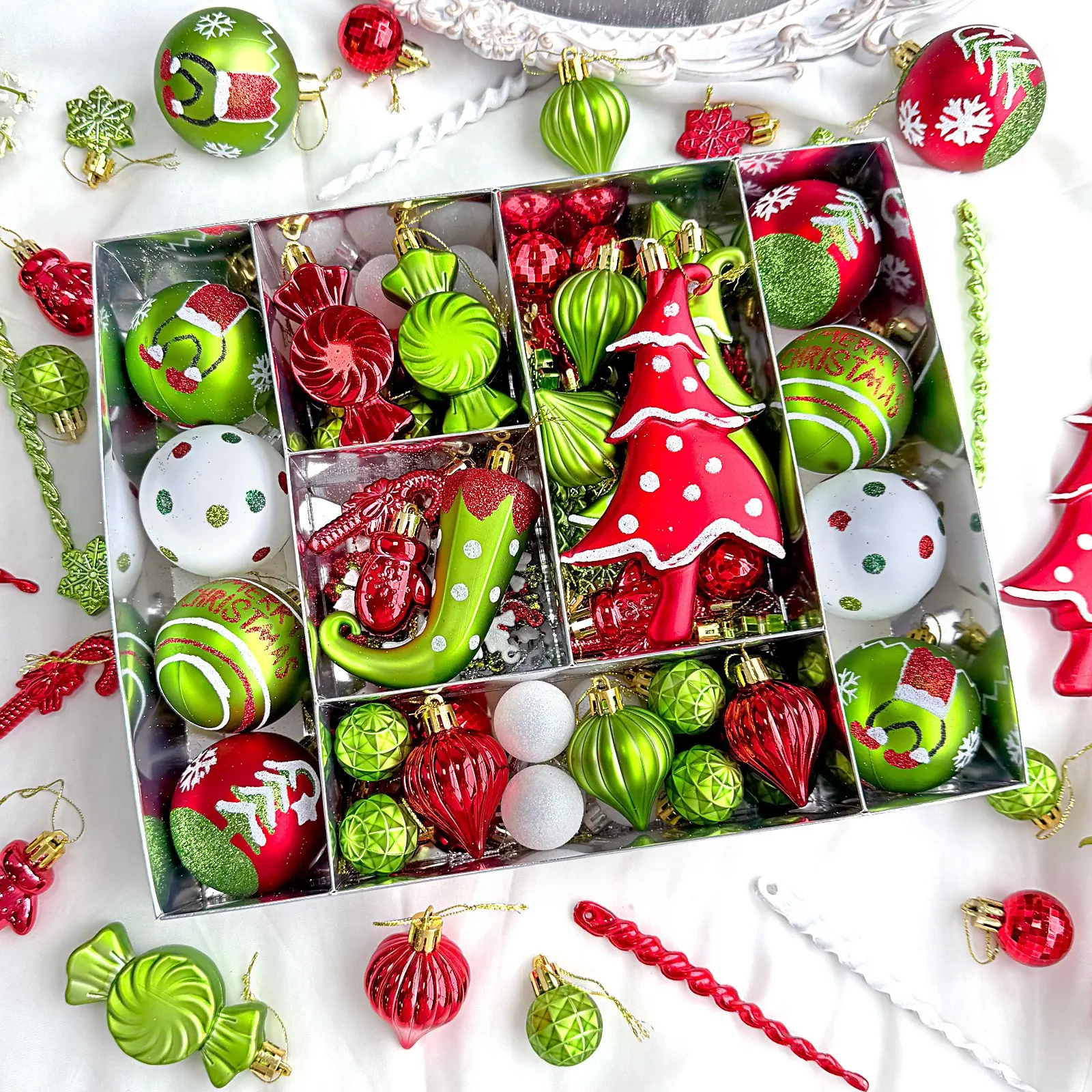 82pcs Christmas Decorations, Goblin Elf, Grinch Lollipop Necked Tree, Painted Christmas Balls, Holiday Ornaments Set