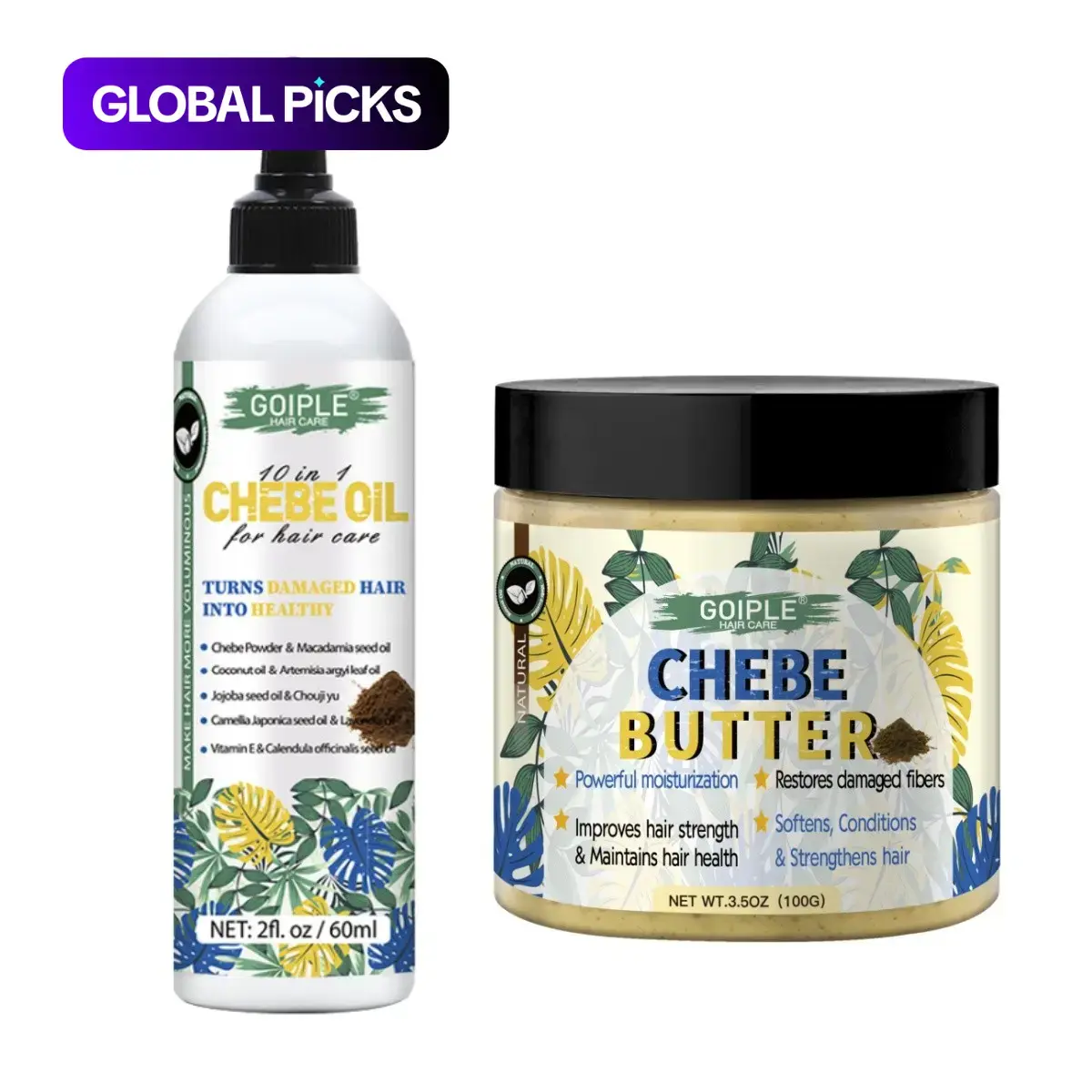 Goiple chebe care kit，butter，oil，powder，comb，for diy use，Chebe Oil & Chebe Butter Hair Treatment Kit, Natural Chebe Powder Infused, DeepMoisturizing, Strengthen Hair, Hair Care Duo for Men Women，Maintains Hair Health, Smooths and Strengthenes Hair