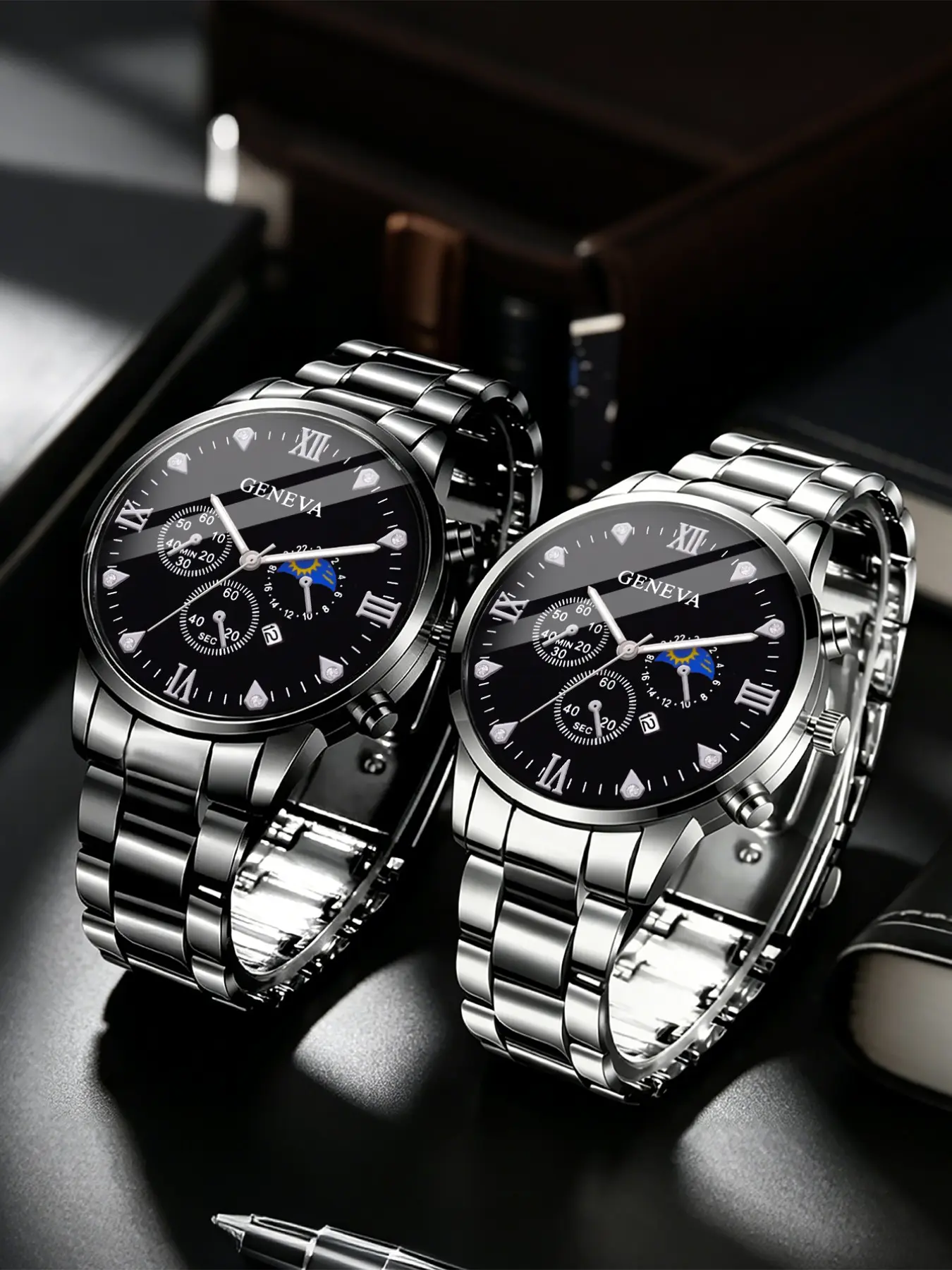 2pcs Fashion Men's Quartz Watch Set, Zinc Alloy Case, Stainless Steel Band, Classic Analog Display, Ideal Gift for Special Occasions