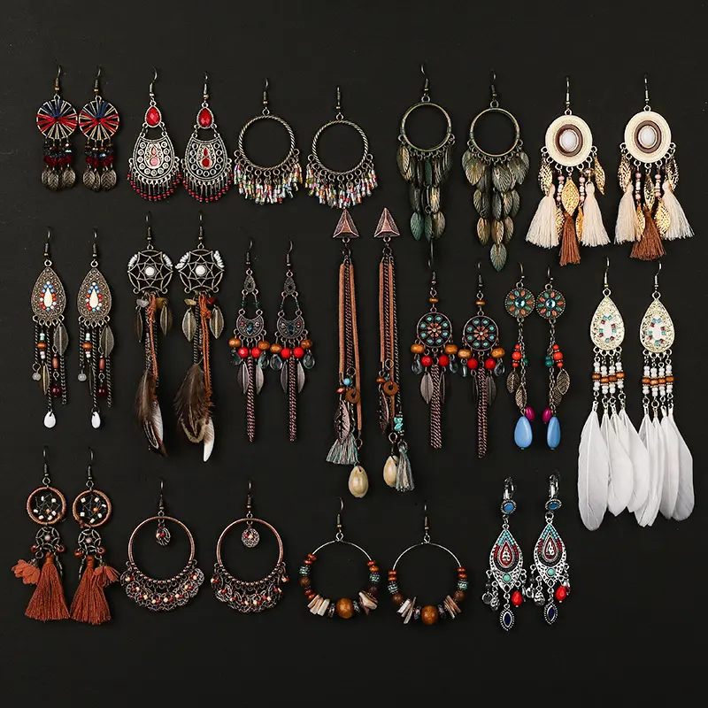 Bohemian Tribal Ethnic Long Tassel Earrings European American Vacation Travel Jewelry Wholesale for Women Fashion Accessories