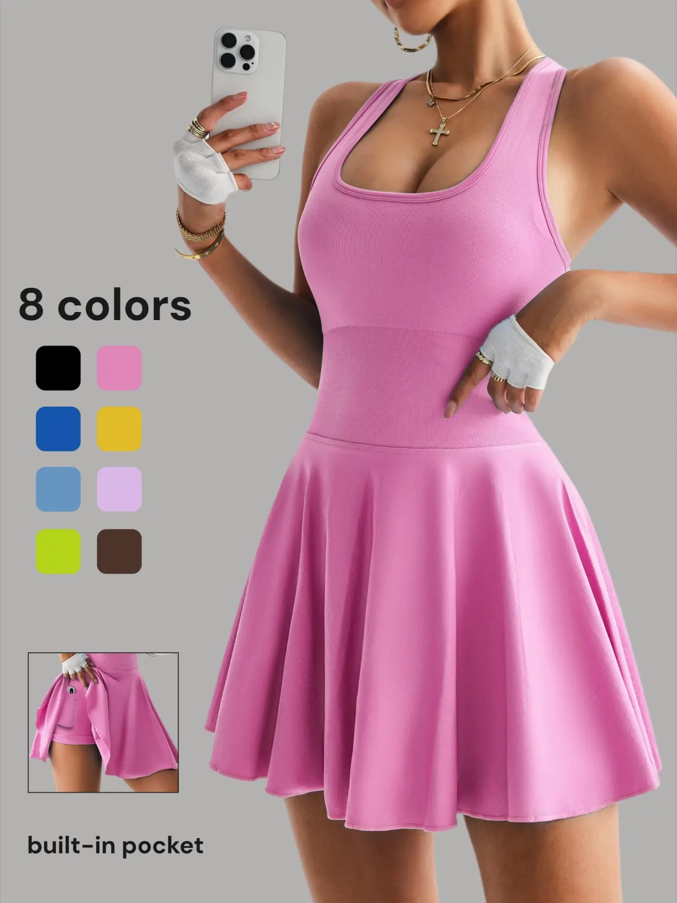 Women's Sexy Sports Dress, Exercise Dress, Athletic Tennis Dress With Built In Bra And Shorts Sleeveless Racerback For Tennis Running Outdoor Golf Biker Workout Fitness Sportswear Dress