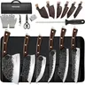 MDHAND 18Pcs Hand Forged High Carbon Steel Full Tang Kitchen Knives Set - Rustproof Scratch Resistant Stainless Blades, Portable Bag, Sharpening-Ready Cleaver, Boning Tool for Hard Veg/Meat Cutting, Halloween/Christmas Mens Gifts