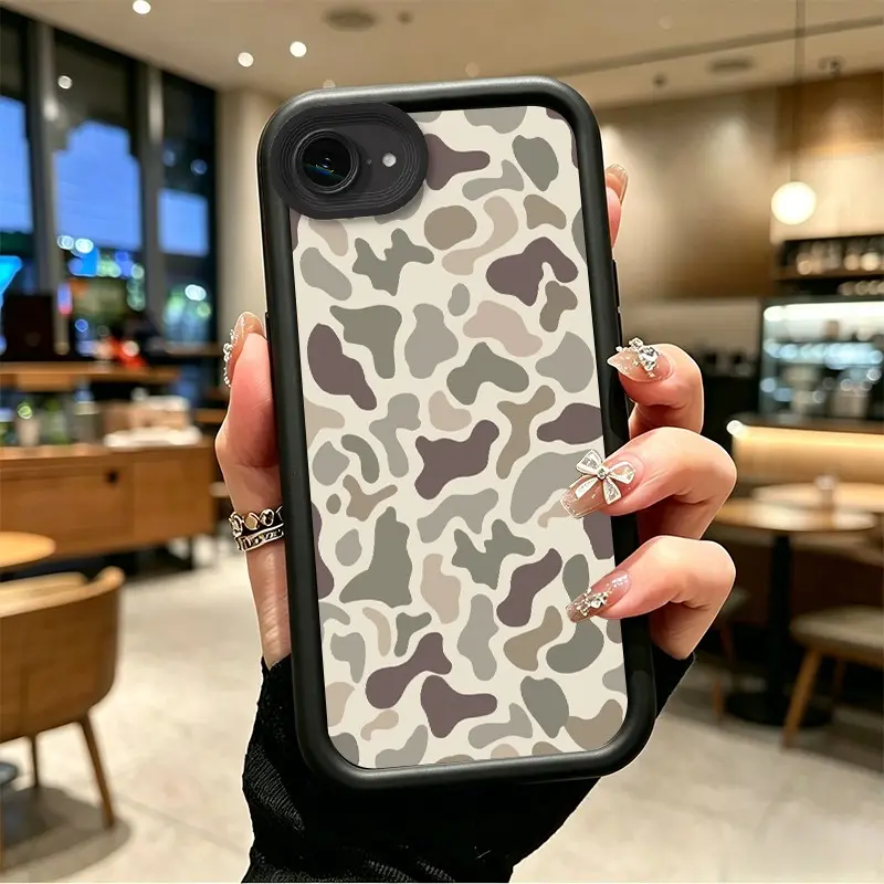BOJTLFME Smartphone Case for iPhone 16E/17E, Handheld Cellphone Devices Cover with Beige Camouflage Earth-Tones Organic Shapes, Celestial Eye Layered Enhanced Protection, Shockproof Resistance Gift