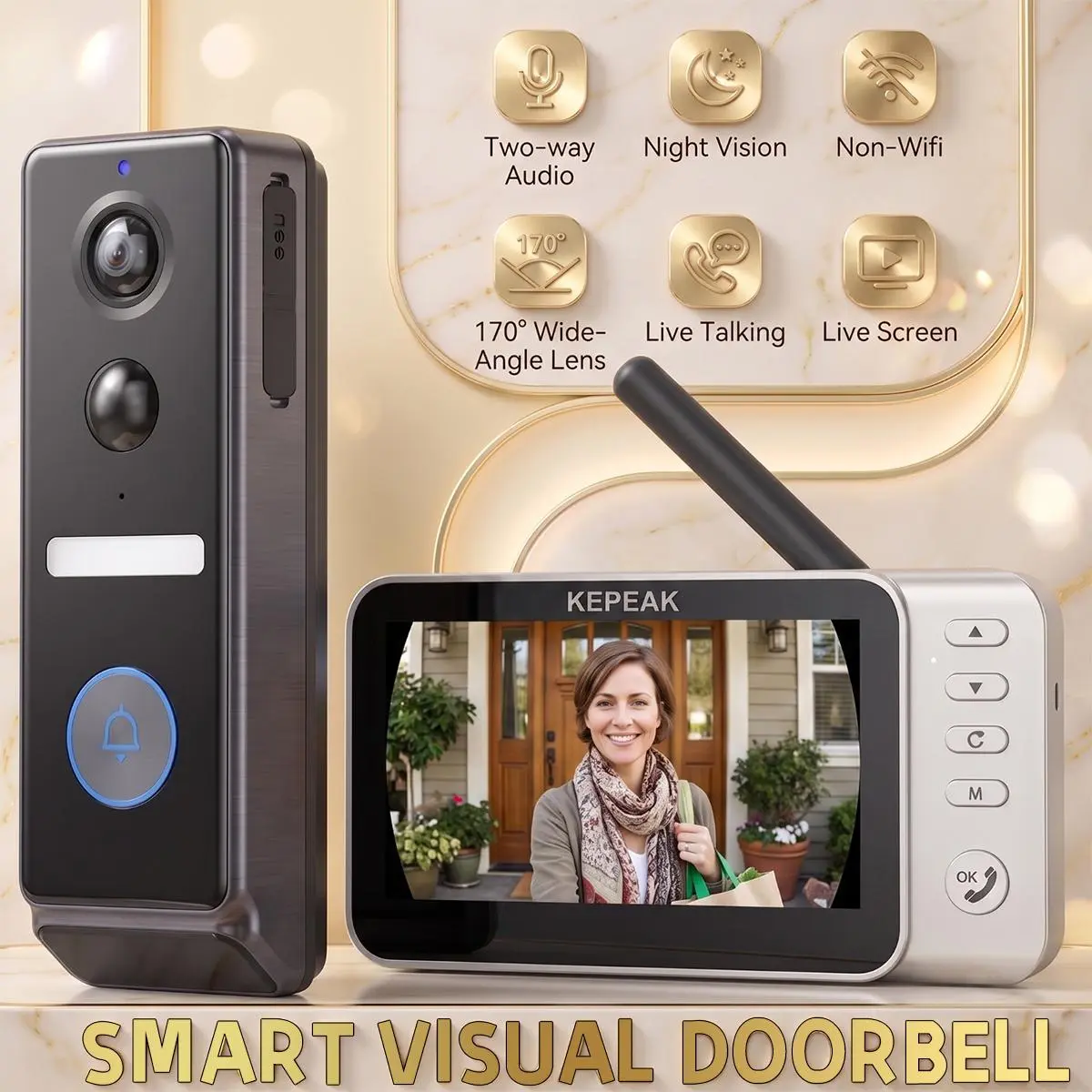 【BackToSchool】Smart Visual Doorbell with 170° Wide-Angle Lens, Two-Way Audio, Night Vision, Non-Wifi, Live Talking, Live Screen, and 170° Wide-Angle Lens