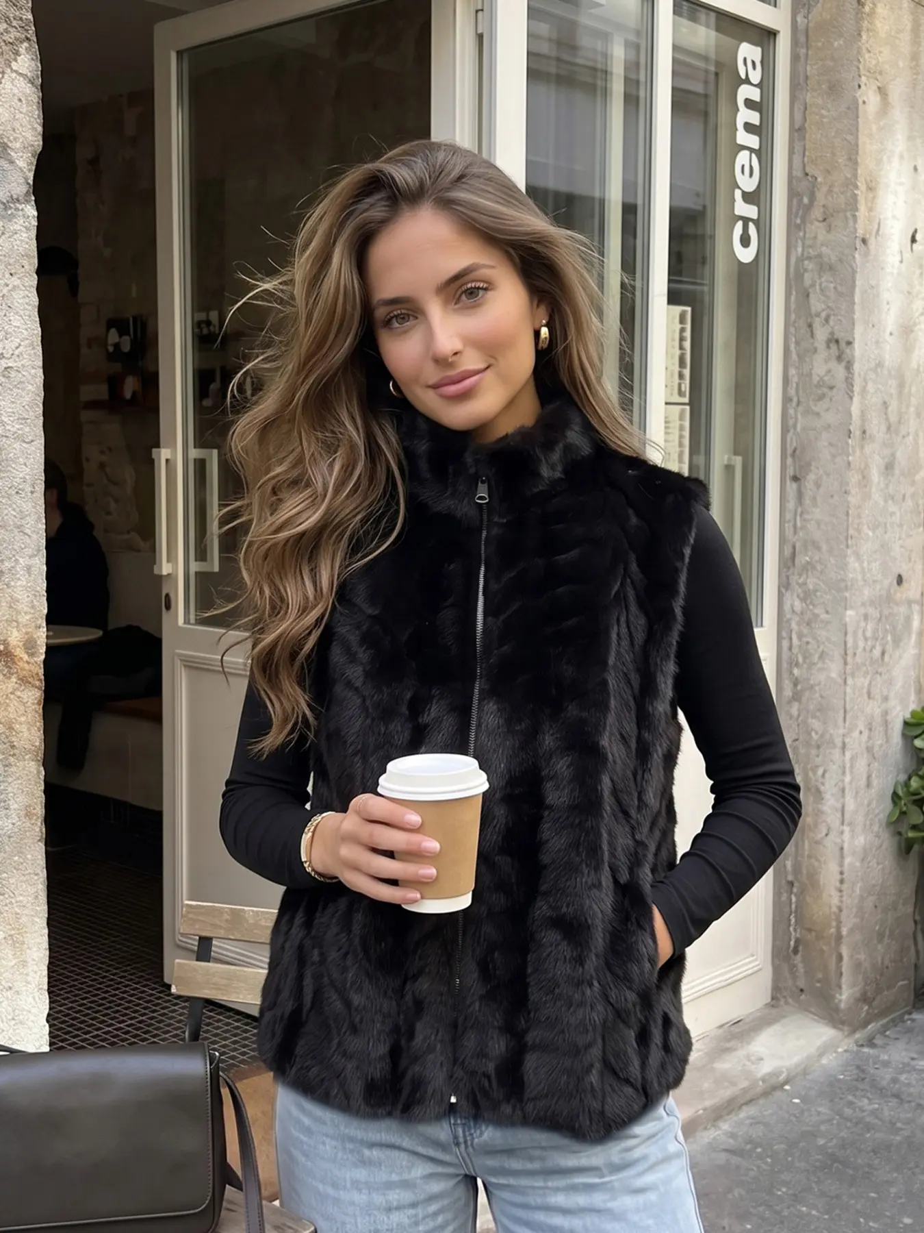 2026 New Fake Fur Eco-Friendly Wool Vest, Elegant Slimming Versatile High Collar Outerwear, Fashionable Capelet Jacket