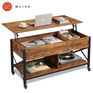 WLIVE Lift Top Coffee Table for Living Room, Coffee Table with Storage, Hidden Compartment and Central Table with 4 Casters Shelf for Home/Computer