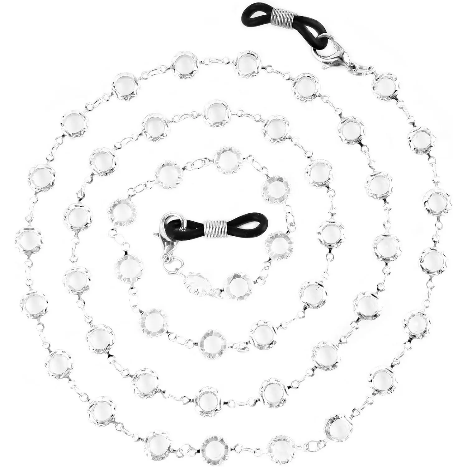 Women/Girls Crystal Beaded Eyeglasses Chain - Neck Strap Eye Holder for Eyeglasses and Sunglasses, Silver, Beaded Chain, Casual Wear