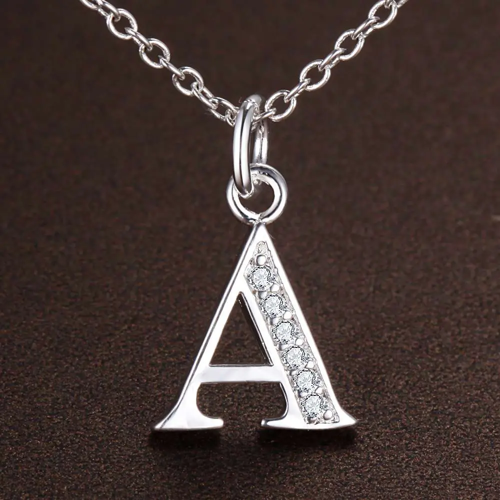 26 Letters 925  Silver Necklace Pendant Zircon For Women Exquisite Student Girlfriend Jewelry Accessories Wedding Gift
