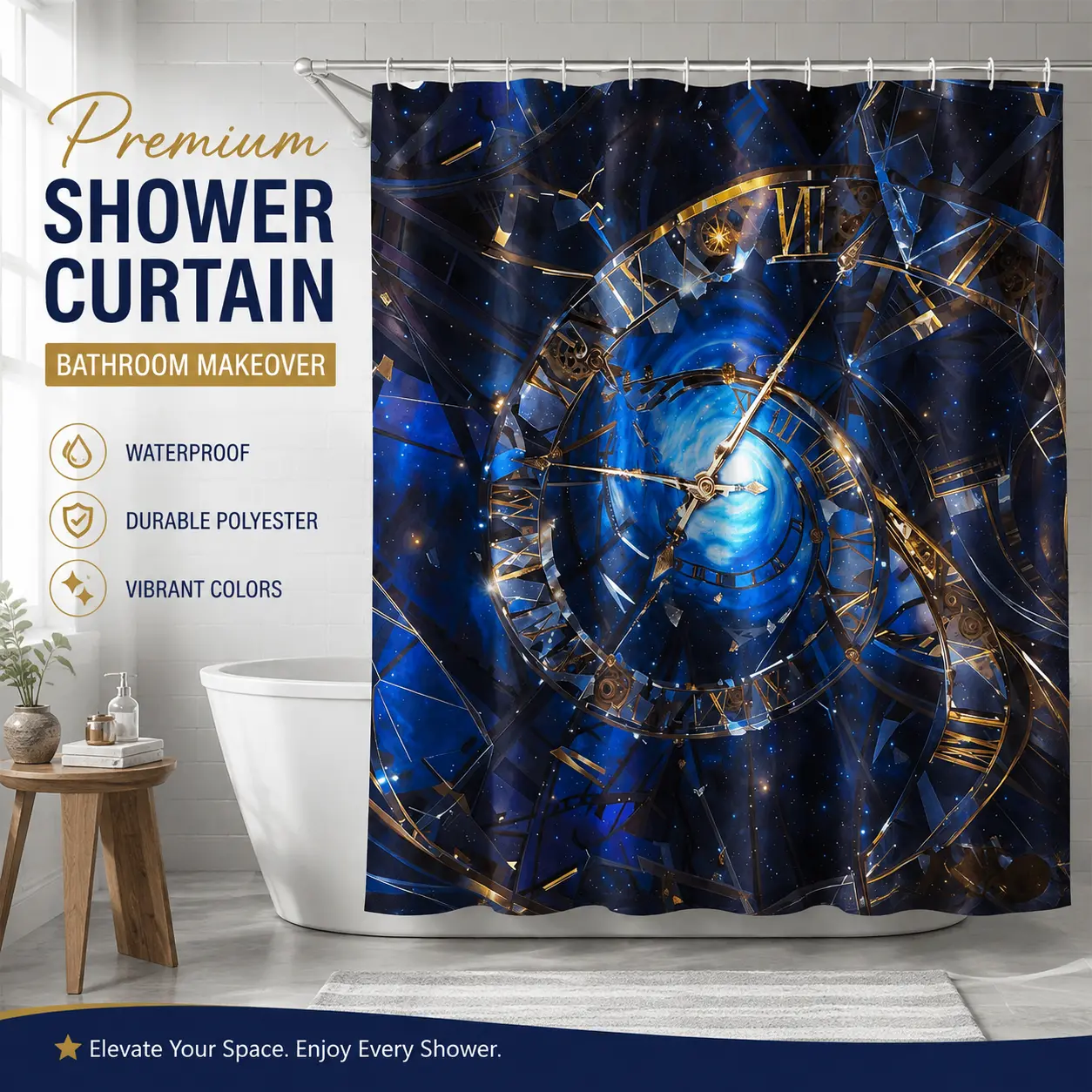 4-Piece Galaxy Print Shower Curtain Set - Waterproof Polyester Bathroom Decor Gift with Bath Mat, Toilet Lid Cover, U-Shaped Rug, Resistant Bathroom Accessories for Modern Home Makeover