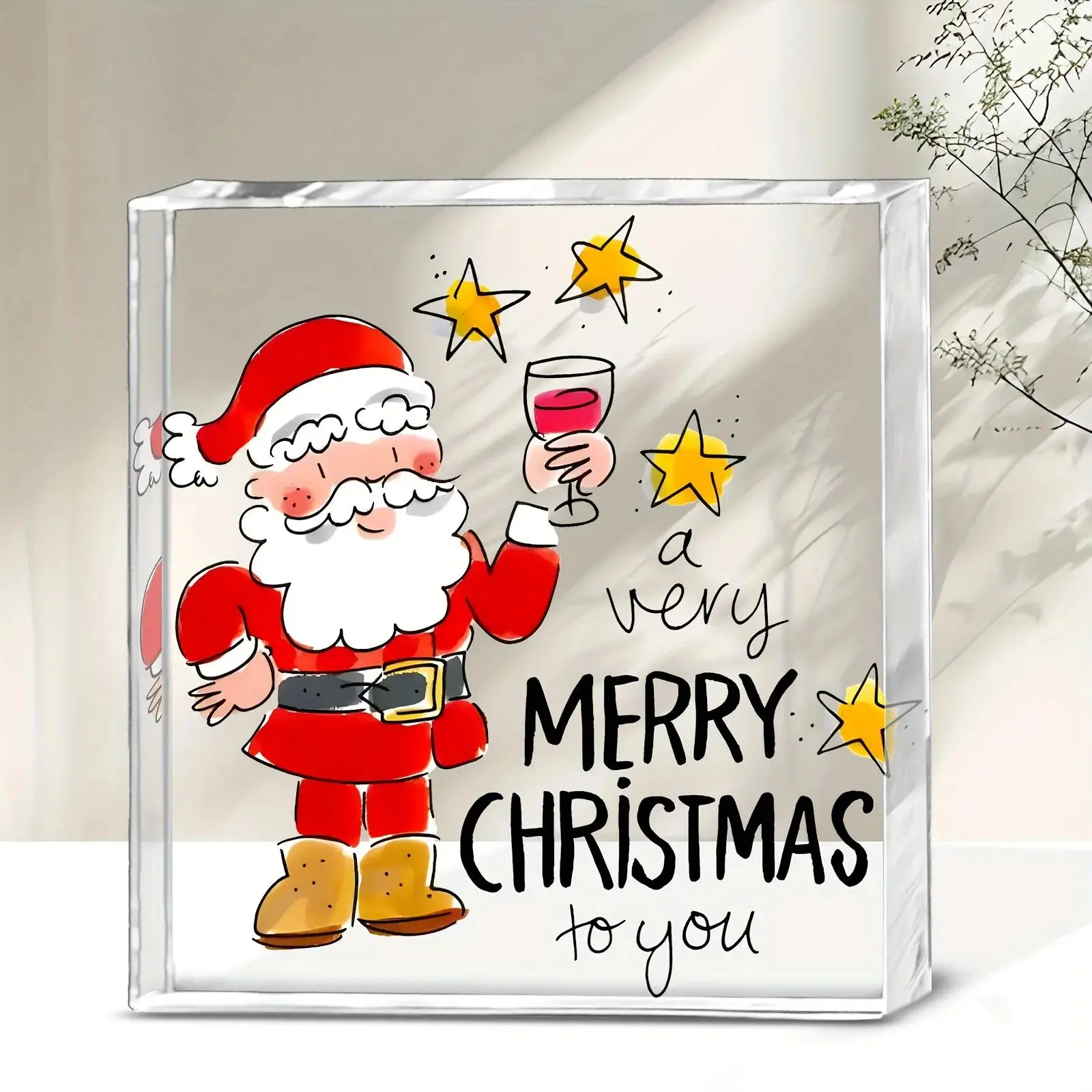 CIFBUY Acrylic Plaque 2D Flat Modern Santa Claus Square Desk Decor Merry Christmas Holiday Gift For Family Friends Boss Employee