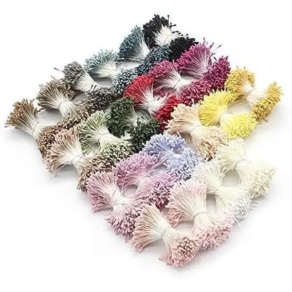 1000PCS Double Tips Decorative Artificial Matte Flower Stamen with Pearl & Cotton, Cake Deco Supply for DIY Scrapbooking, Wedding Home Decoration (Random Mixed 20 Colors, Color 4), Floral Mix