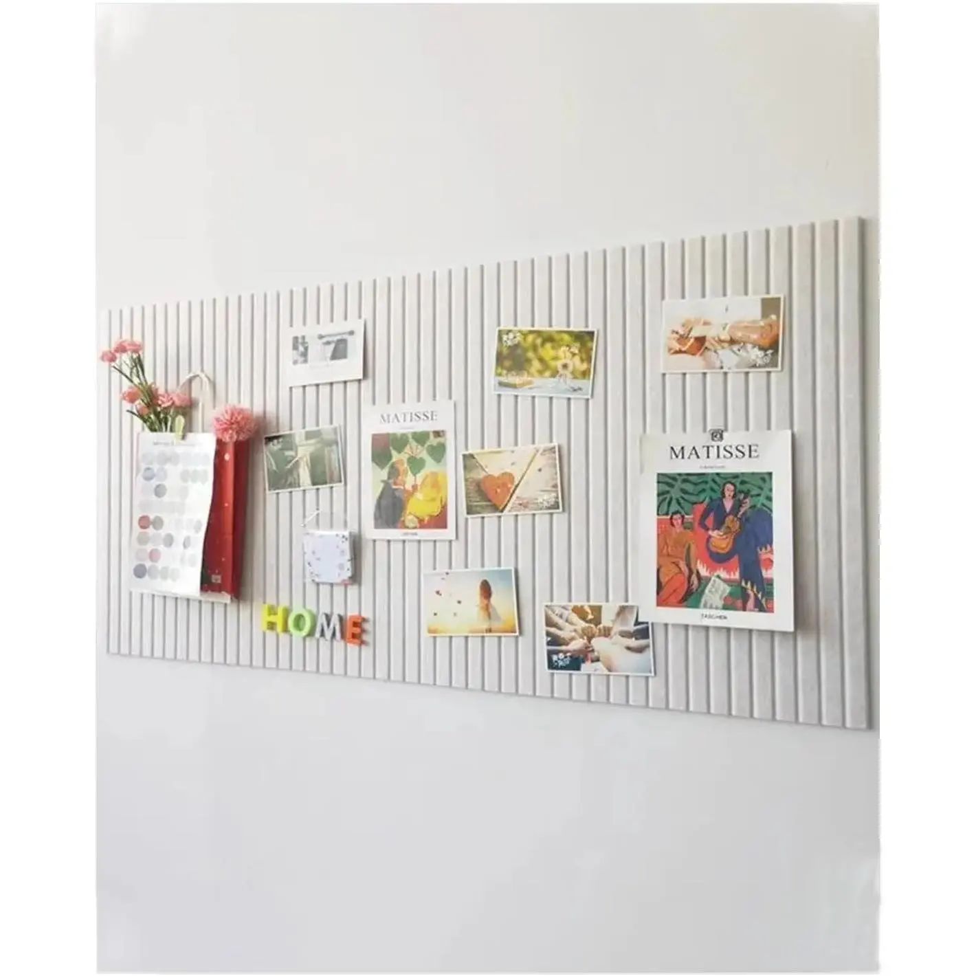 48 x 32 inches Large Bulletin Board, Decorative Felt Pin Board, 0.35" Thick Foldable Photo Display Board with Self-Adhesive Tape, Vision Board for School  Kitchen Office Walls - Beige