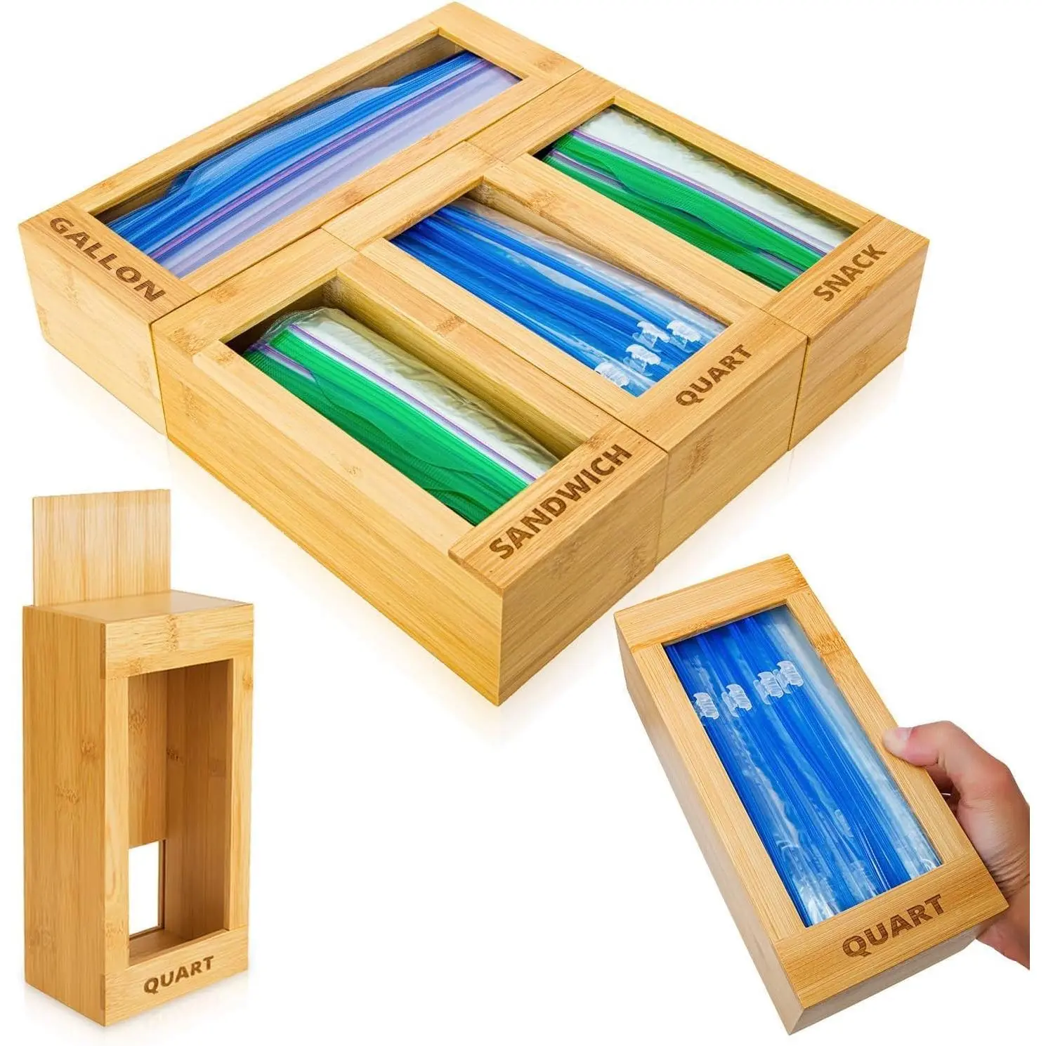 mHomeAid Bag Storage Organizer -   Plastic Baggie Holder, Dispenser, and Container for Kitchen Drawer - Fits Ziplock and  Gallon, Quart, Sandwich & Snack Sized Slider Bags ()