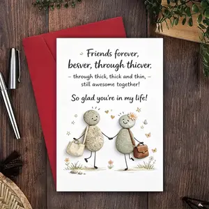 2Pcs (1cards + 1red envelopes) Friendsforever Stone Man Cartoon throughthickandthin Suitable for all holidays