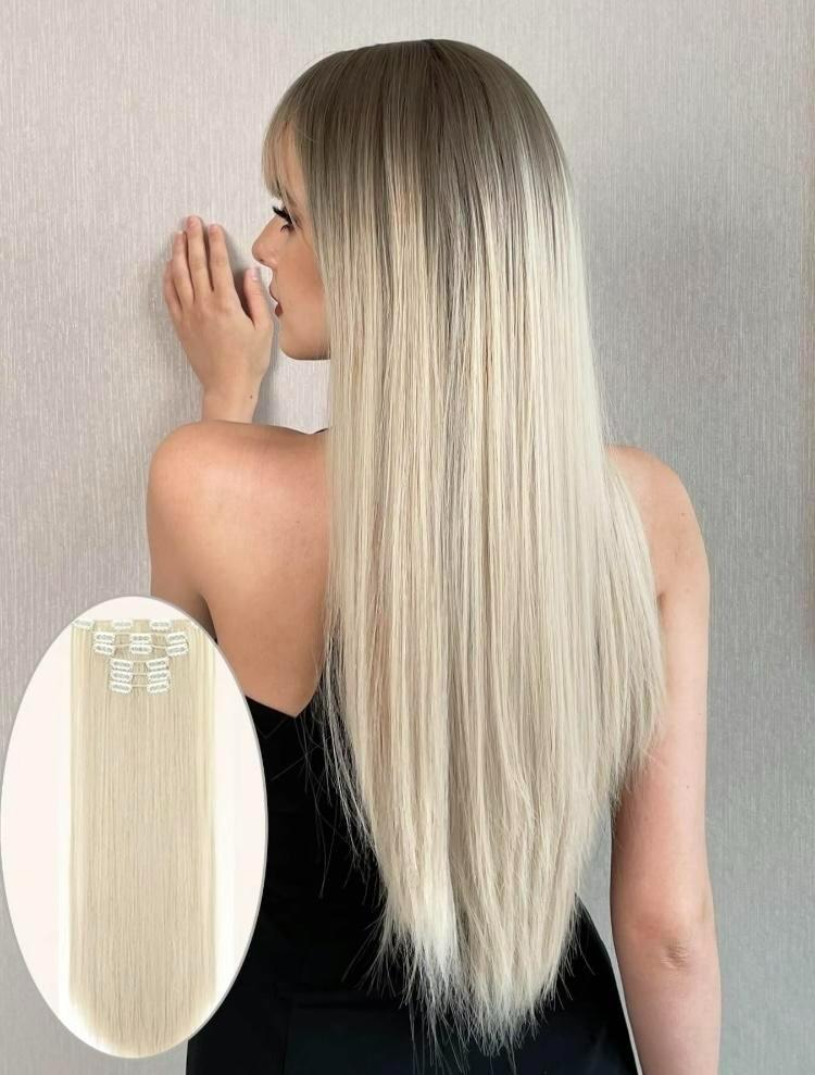 24 Inch Clip-in Hair Extensions 6pcs Long Straight Natural Look Synthetic for Women Soft Lightweight Comfortable Wear Everyday Use Youthful Style Extension Set half wig ponytails real human Short Dreadlock Curly Afro with Bangs Ice Sliky Fiber Headband az