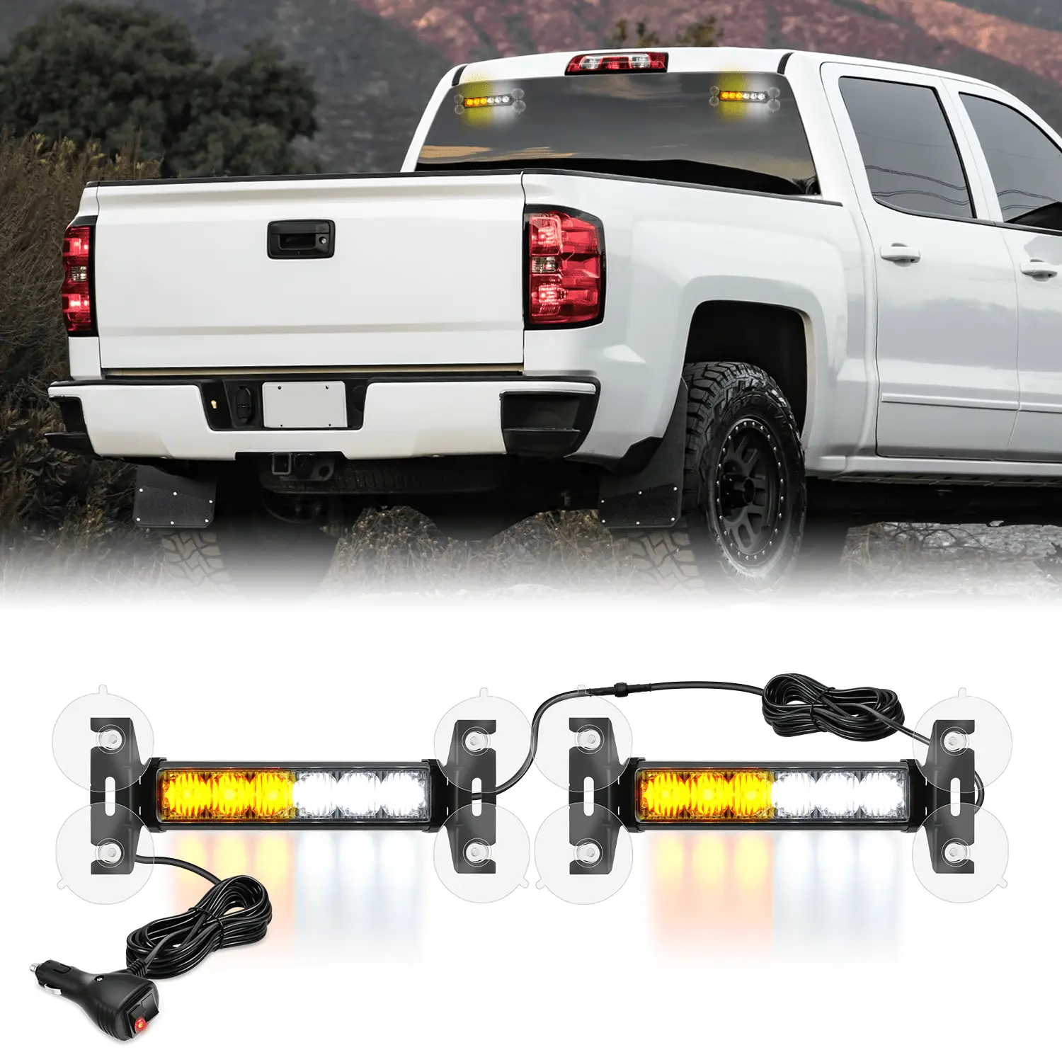 Nilight 12LED Strobe Traffic Advisor Light Bar 2 in 1 Amber White Dash Safety Flashing Lights Front/Rear Windshield Construction Lights for Trucks Cars Plow Police Vehicles