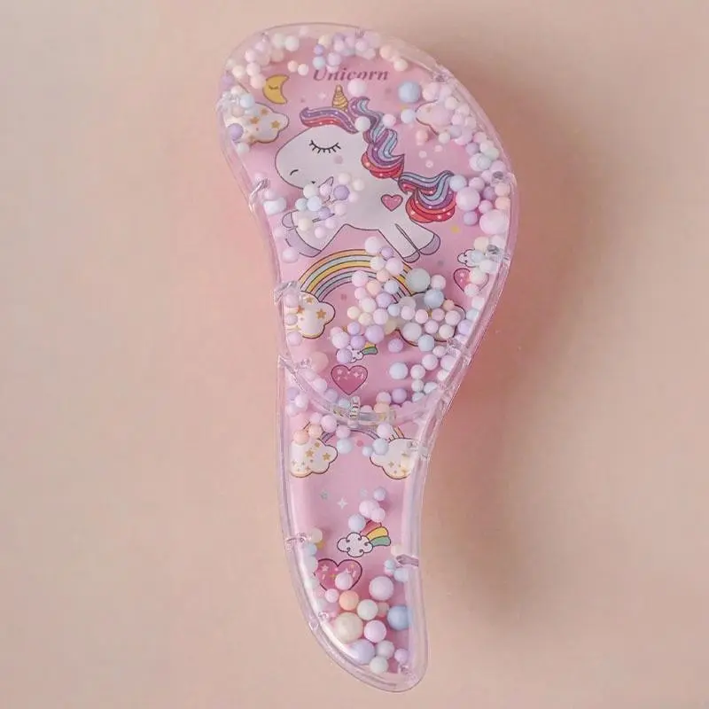 Unicorn Design Hair Brush, 1 Count Cute Cartoon Animal Design Hair Comb with Beads, Heatless Hair Styling Tool for Women & Girls, Fun Hair Care, Beauty
