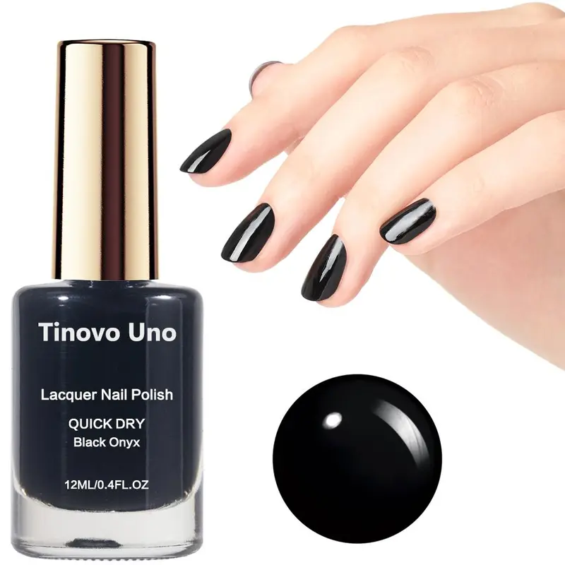 Black Onyx Nail Polish, Quick Dry Fast Drying Nail Polish Long-lasting Shine Manicure Nail Art Polish, Unscented Nail Polish for Women & Girls, Nail Care