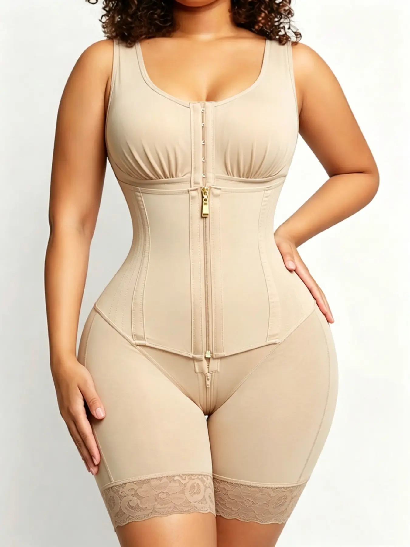 1 Count﻿ Adjustable Shoulder Strap Tight-Fitting Shapewear Bodysuit, Fajas, Colombian Shapewear, Butt Lifting And Tummy Control Bodysuit, Adjustable Hooks and Outer zipper Shapewear, Comfortable Jumpsuit, Womenswear, Suitable For Daily, Sport, Yoga