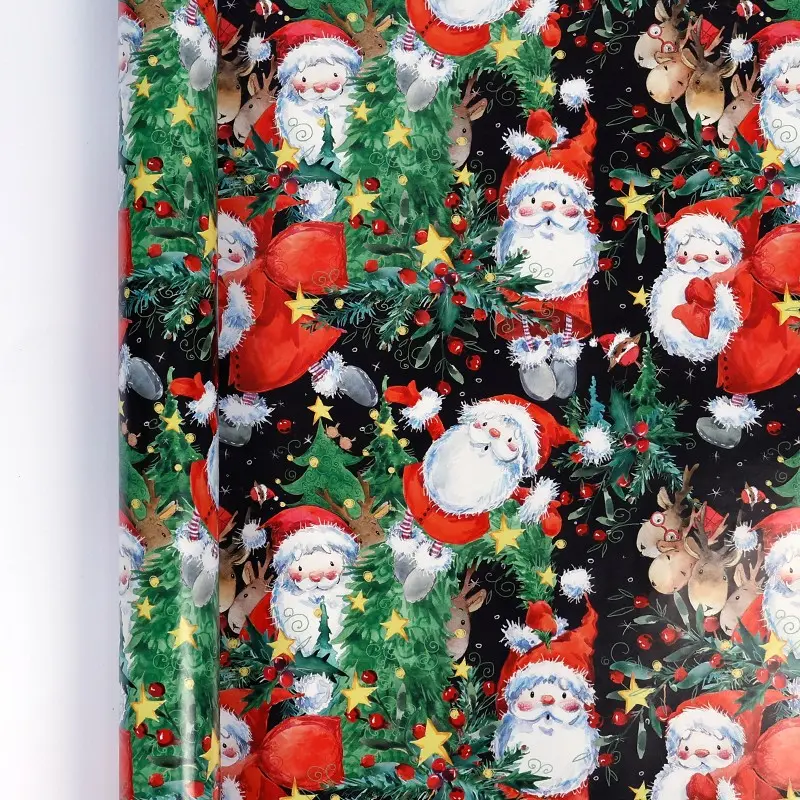 Heavy Duty Thick Christmas Wrapping Paper Roll (16.9x118.1in), No-tear Vintage Black Santa Claus and Reindeer Pattern DIY Gift Wrap, Nesting Party Winter Holiday Present Packaging, Xmas Festival Surprise Box Decor Art Supplies