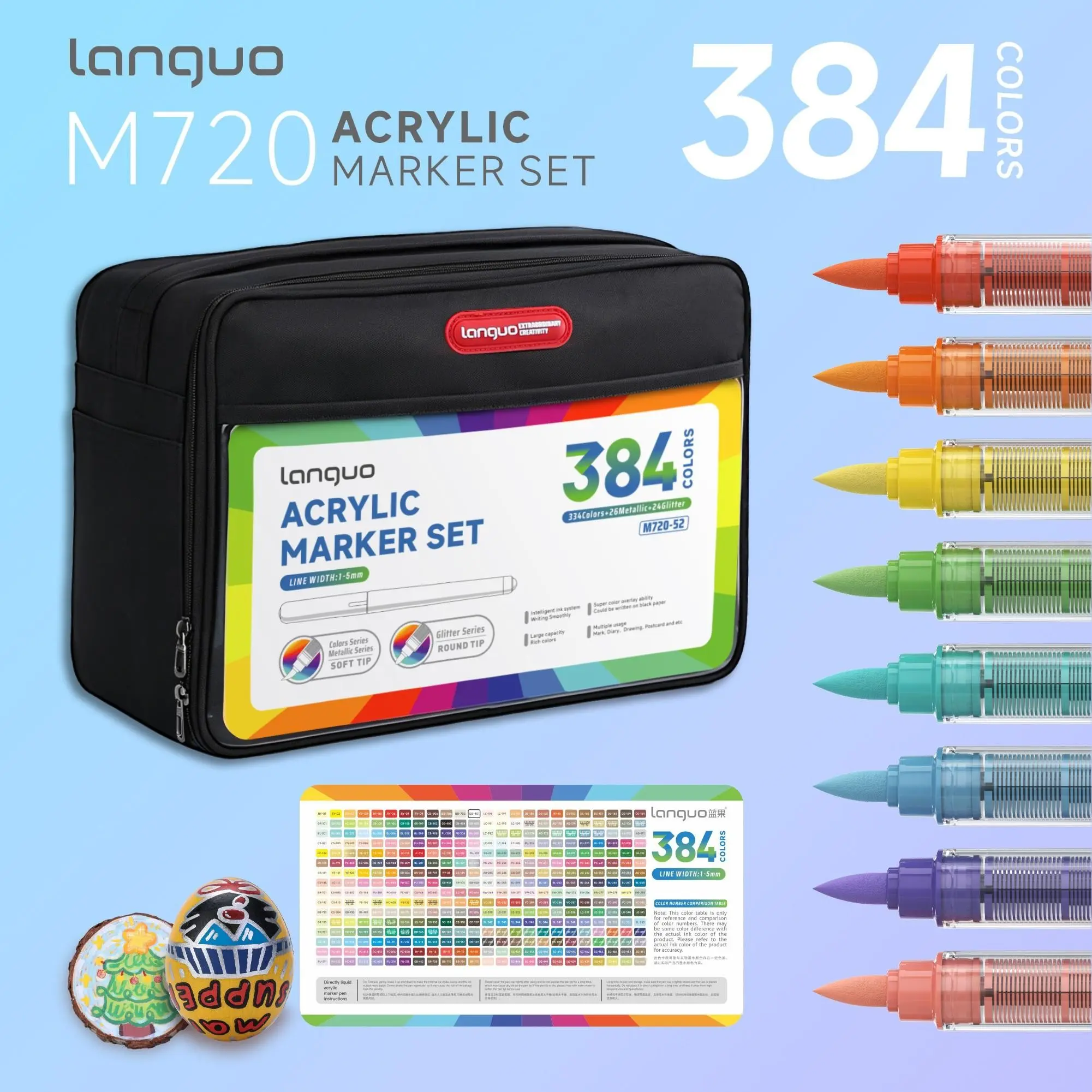 96-384 Colors Soft Tip Acrylic Markers Set, Non-Disposable Writing Pens, Art Supplies, Back-To-School Gift, Office Drawing Tools