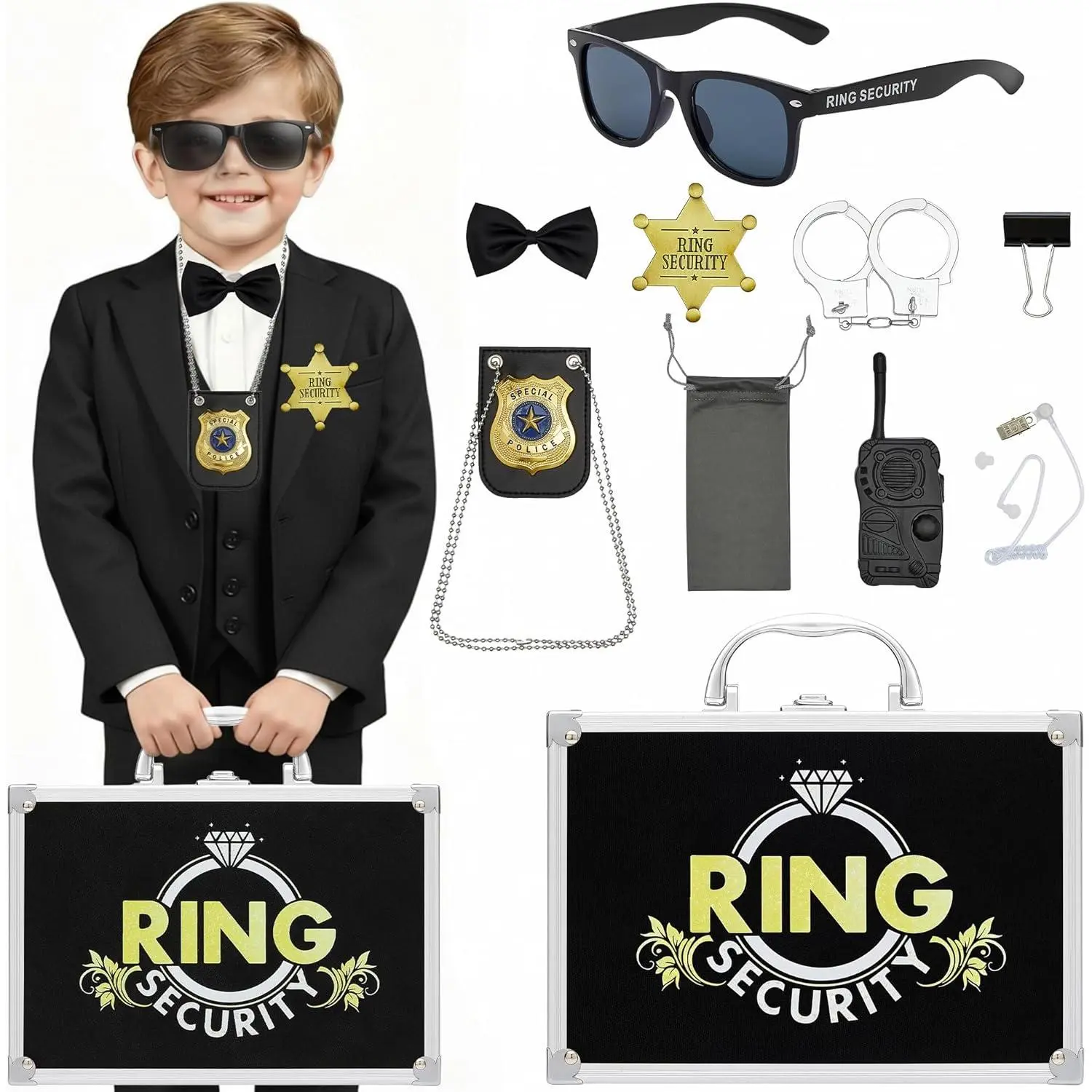 Ring Security Wedding Ring Bearer Aluminum Briefcase-Padded Slits Holder,Bearer Gifts Security Box for Proposal Ceremony Wedding Day,Special Agent Guard Protector Case for Boys Kids