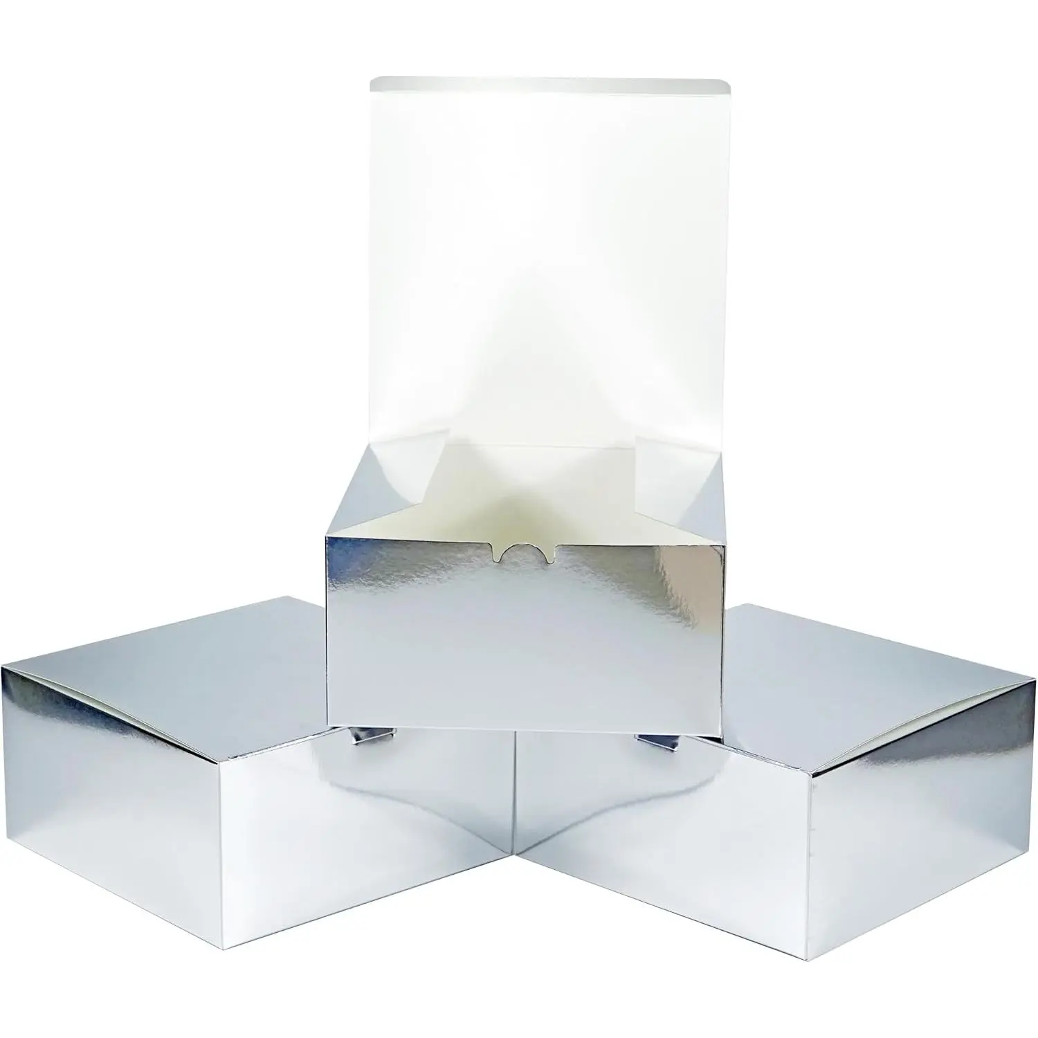 Metallic   Boxes 25 count, 8"x8"x4", with , Easy Assemble for Bridesmaid Proposal, Wedding, Party Favors and Festivals (Metallic Sliver, 8 * 8 * 4, Pack of 25)