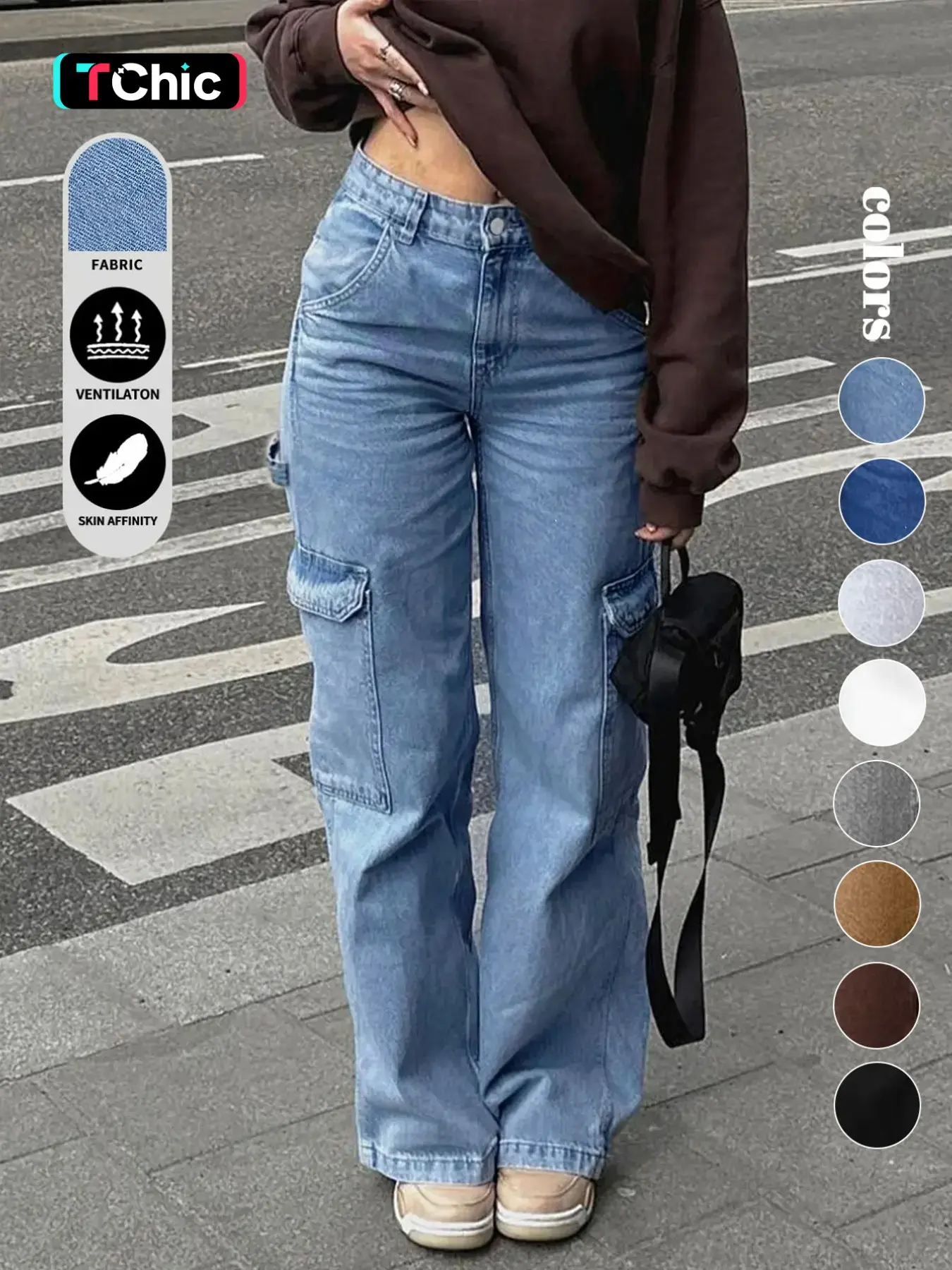 Teen Girl Denim Cargo Style Pants with Pockets, Trendy Casual Design, Comfortable and Fashionable, Ideal for Daily Wear, Everyday and Outdoor Adventures, Cargos jeans, Bottom Pants